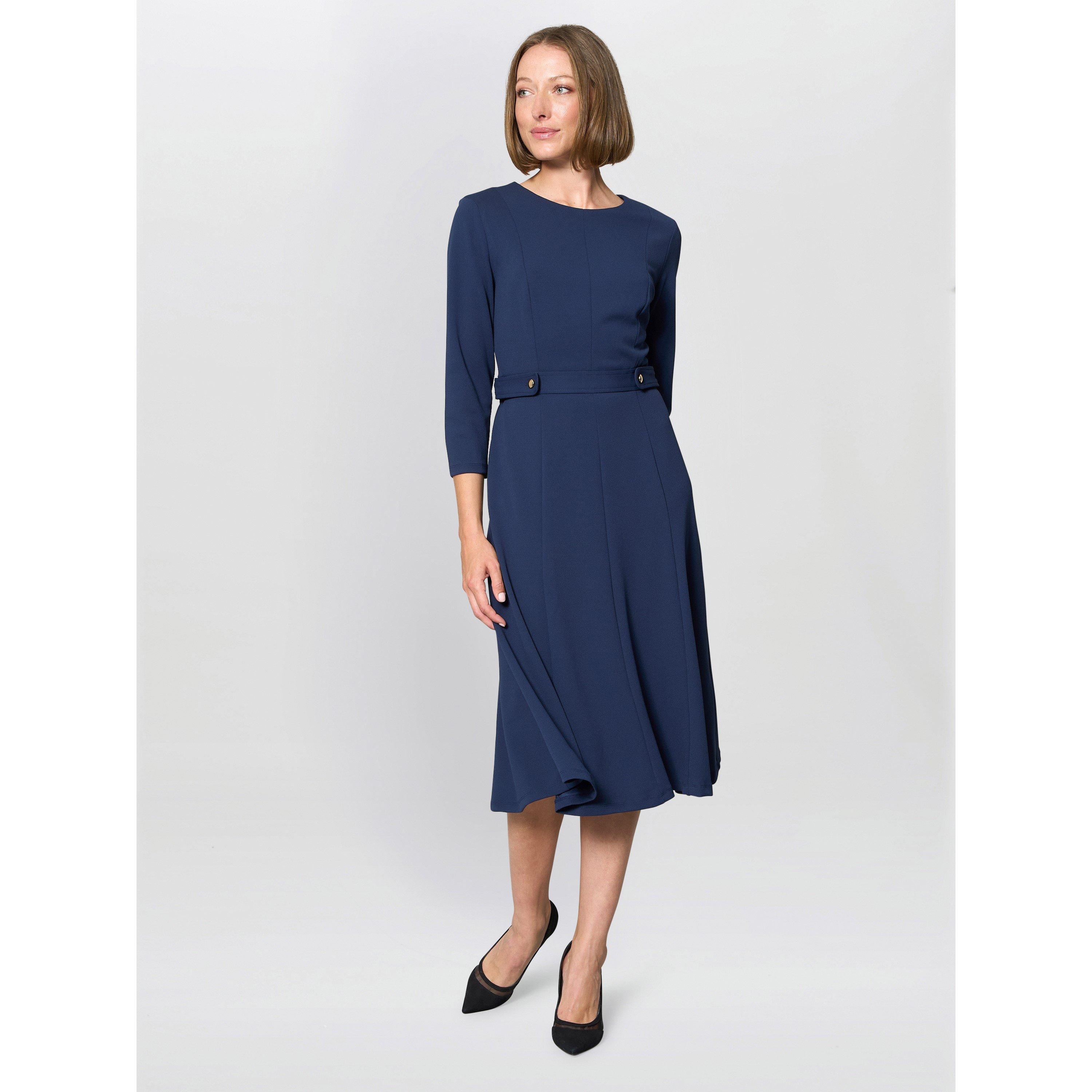 Navy - Gina Bacconi - Karon Long Sleeve Midi Dress - 3