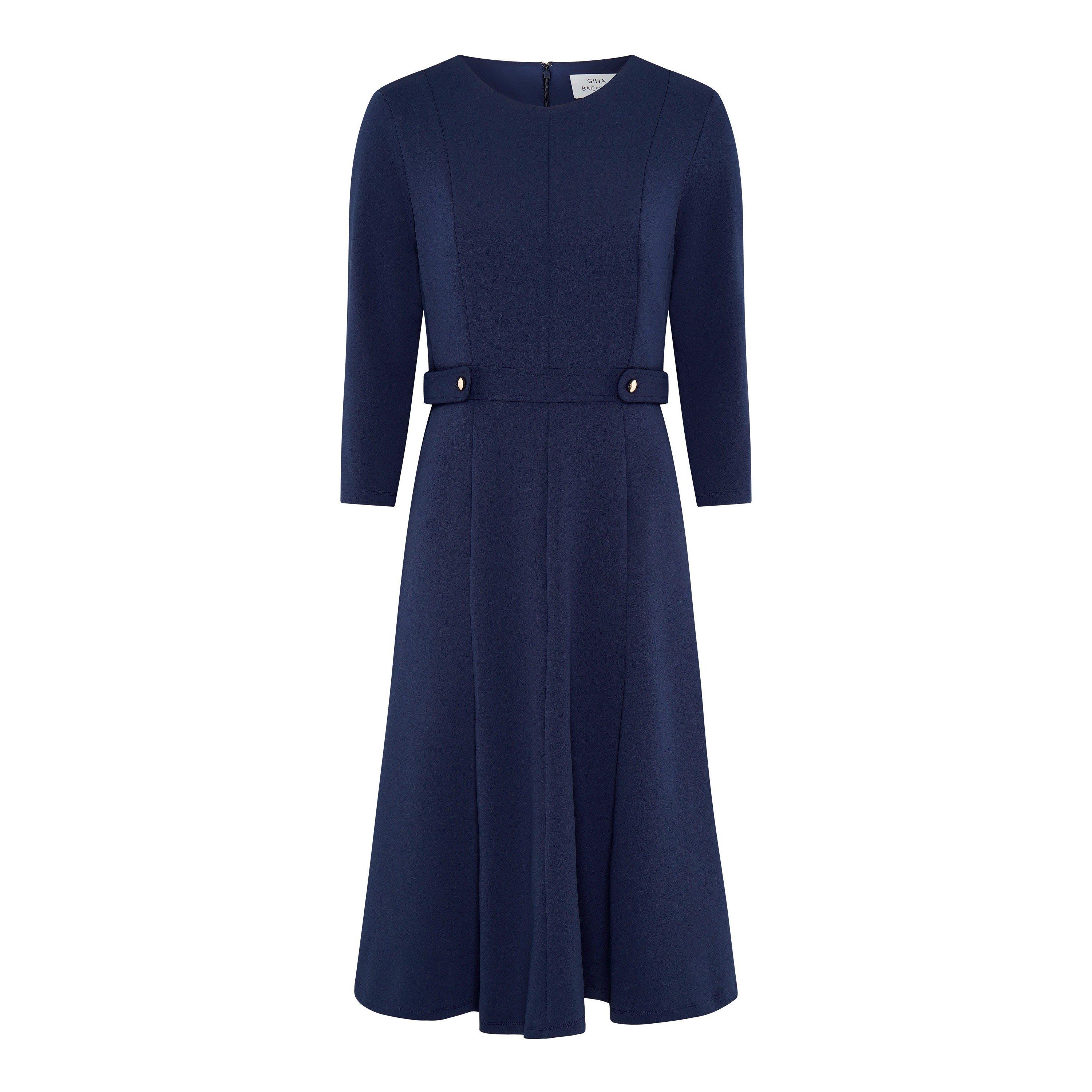 Navy - Gina Bacconi - Karon Long Sleeve Midi Dress - 4