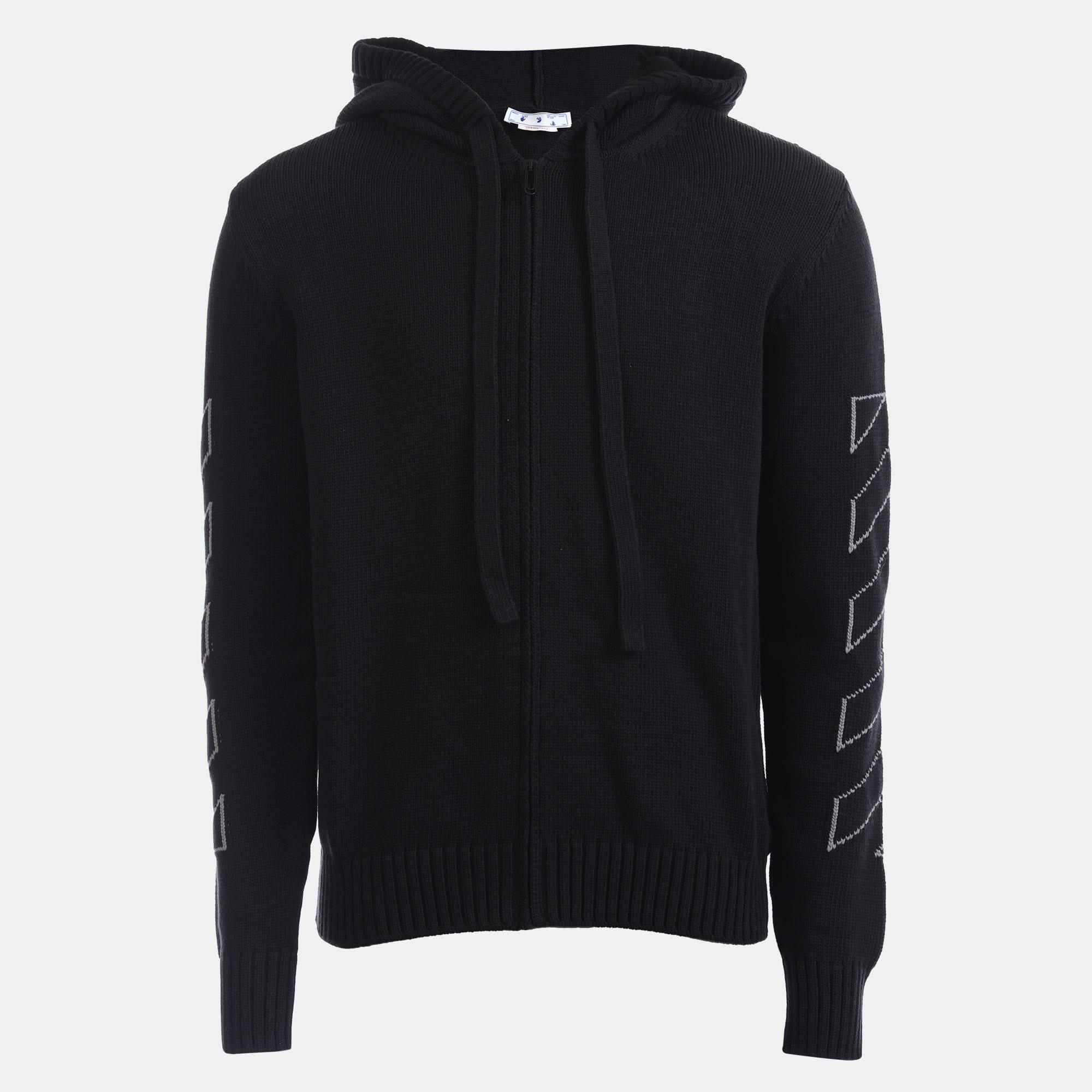 Black Grey - Off White - Diagonal Outline Zip Hoodie - 1