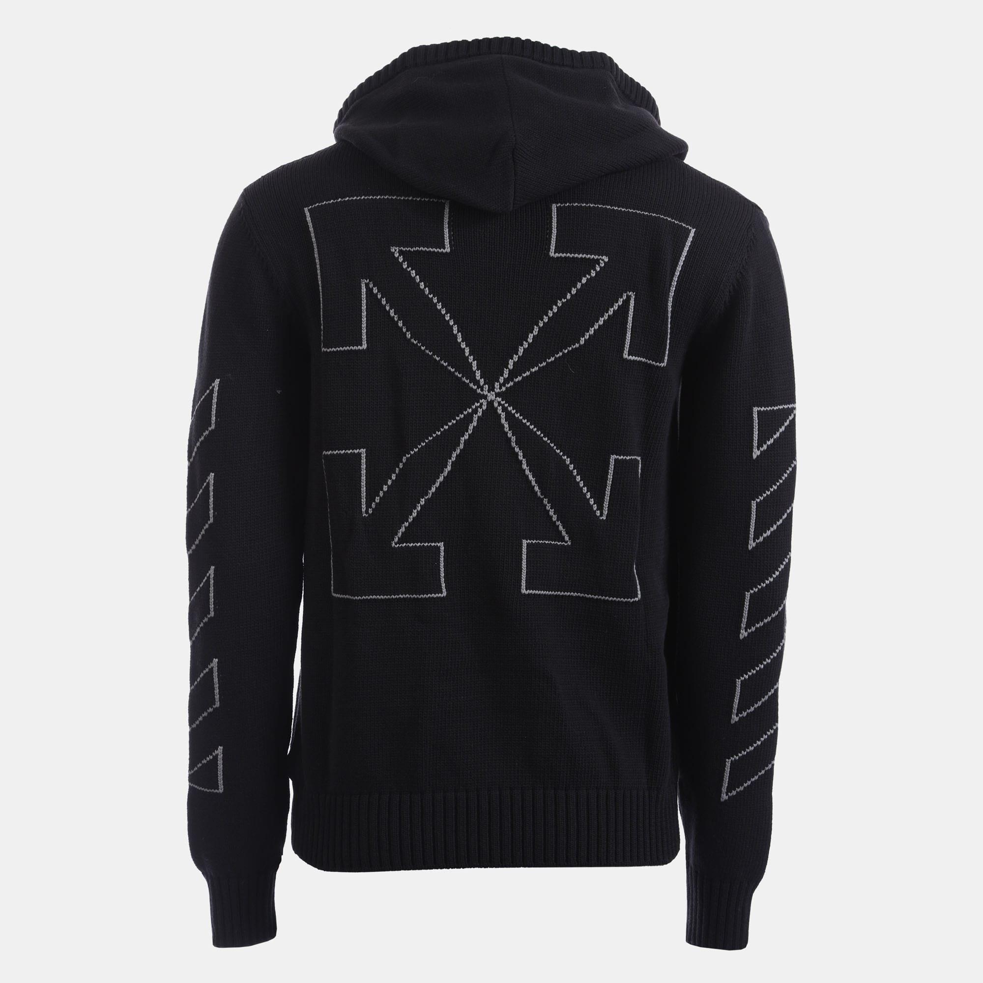 Black Grey - Off White - Diagonal Outline Zip Hoodie - 2