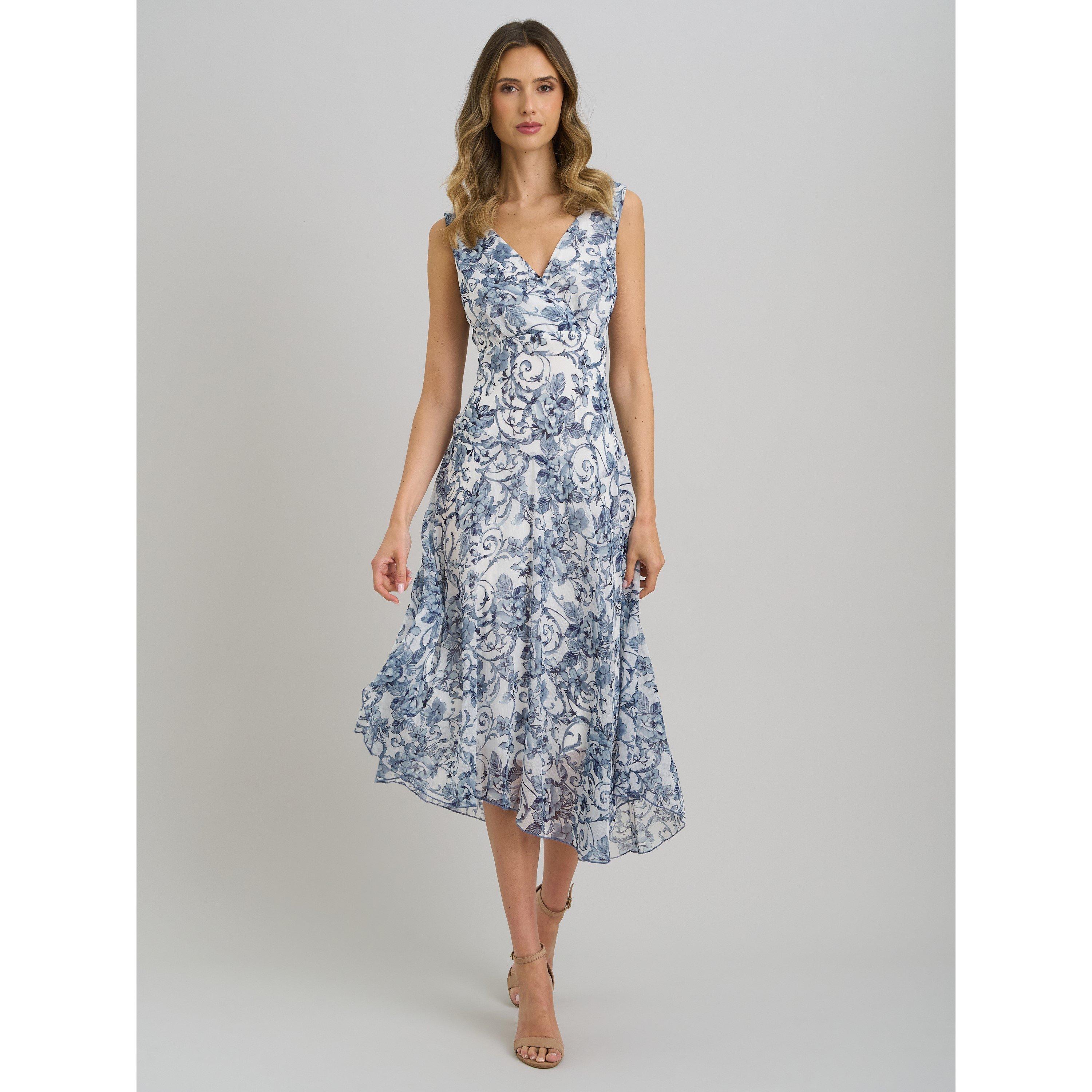 Blue / White - Gina Bacconi - India Chiffon Print Dress - 1