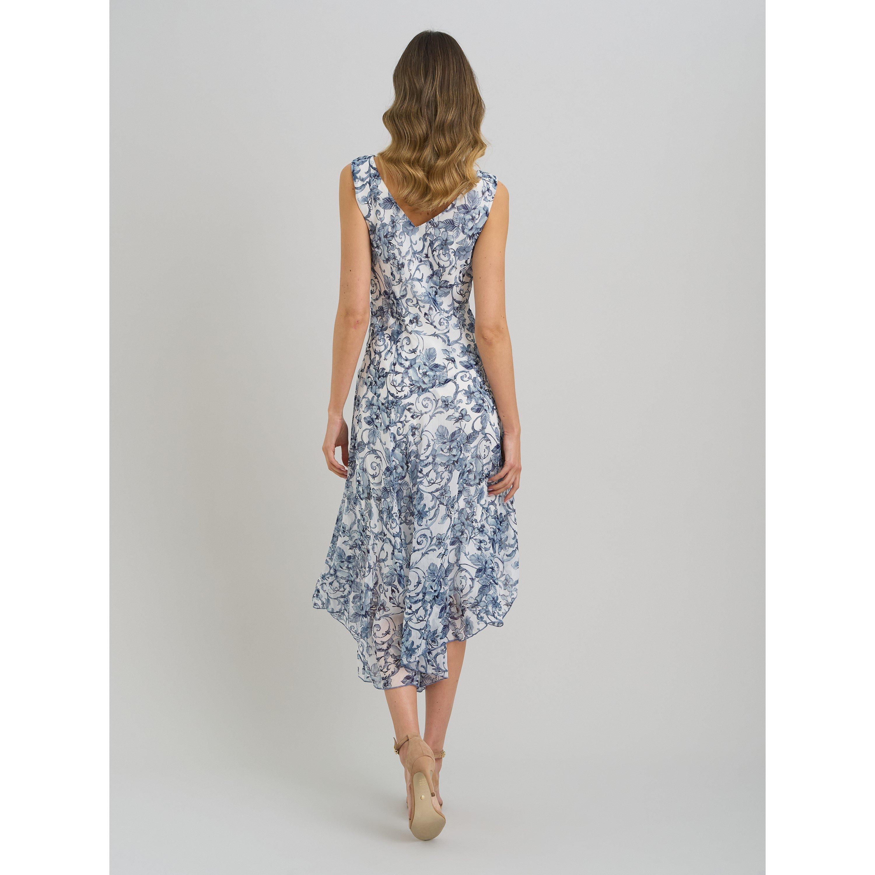 Blue / White - Gina Bacconi - India Chiffon Print Dress - 2