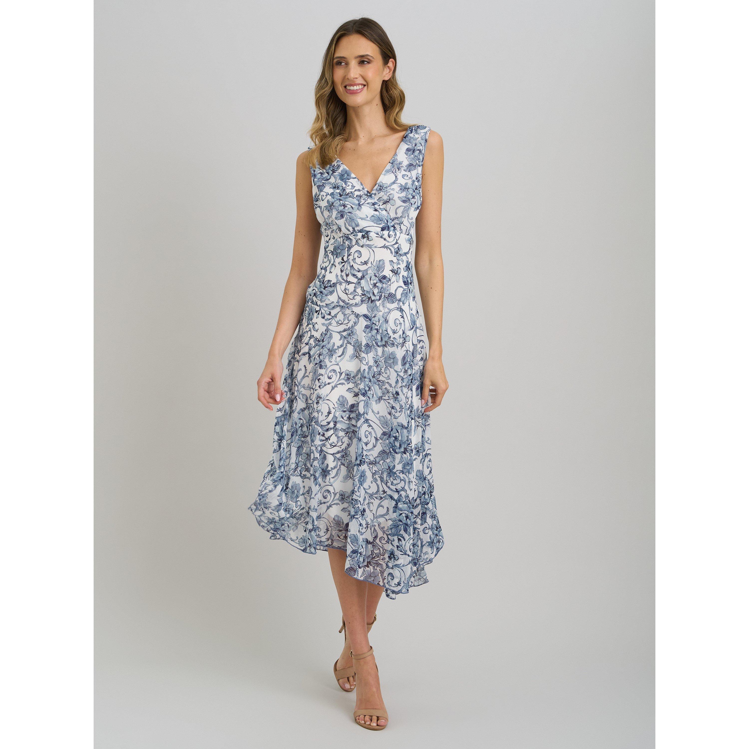 Blue / White - Gina Bacconi - India Chiffon Print Dress - 3