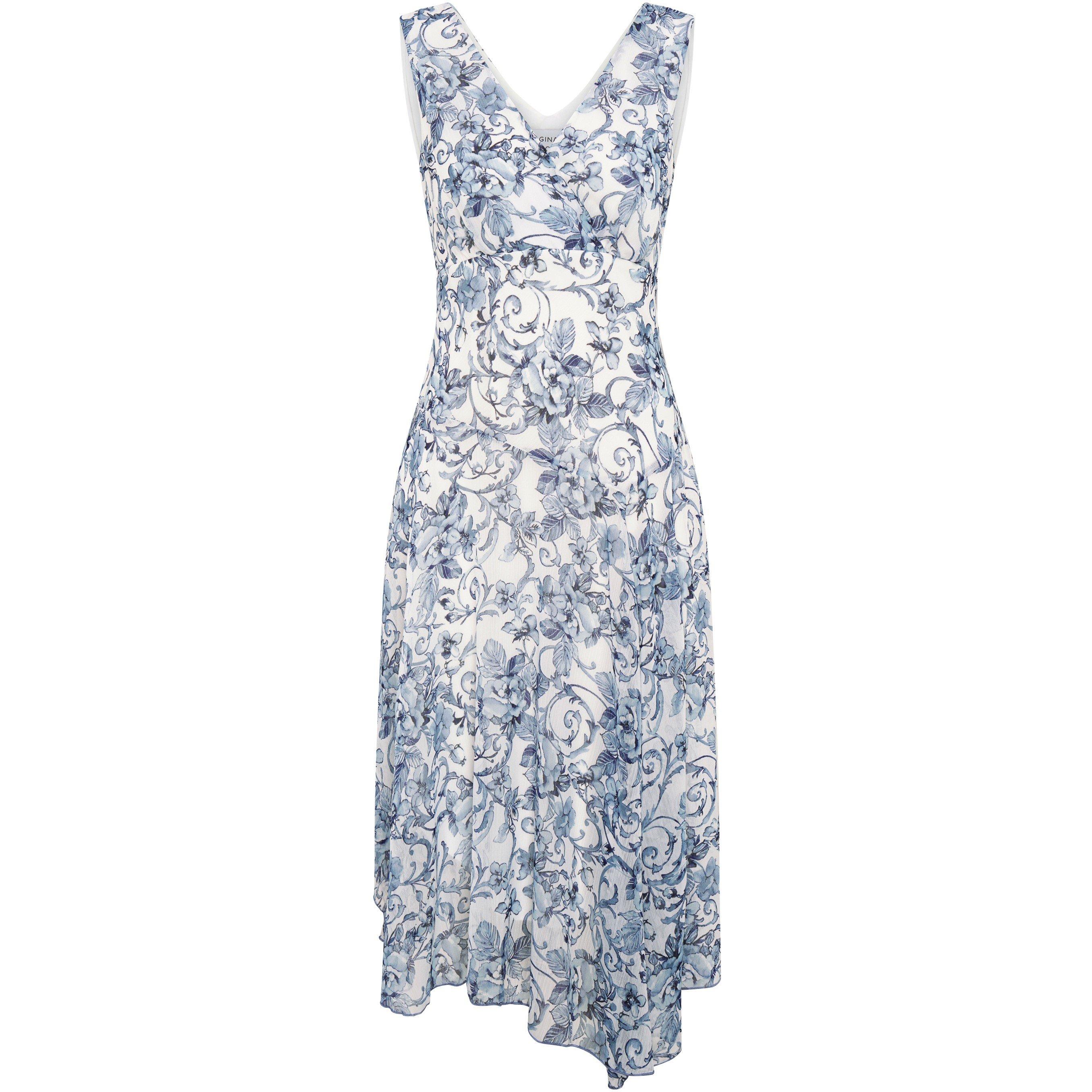 Blue / White - Gina Bacconi - India Chiffon Print Dress - 4