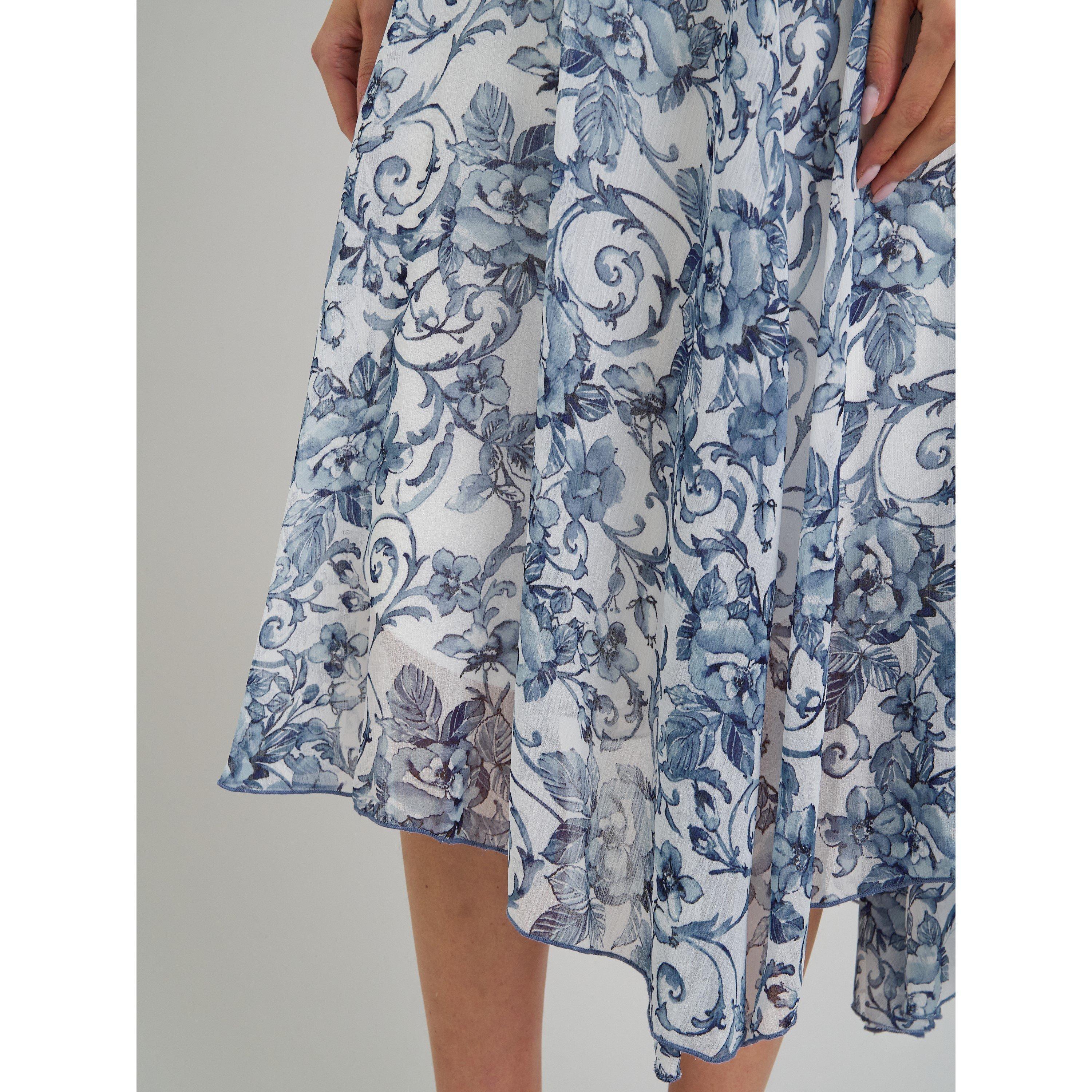 Blue / White - Gina Bacconi - India Chiffon Print Dress - 5