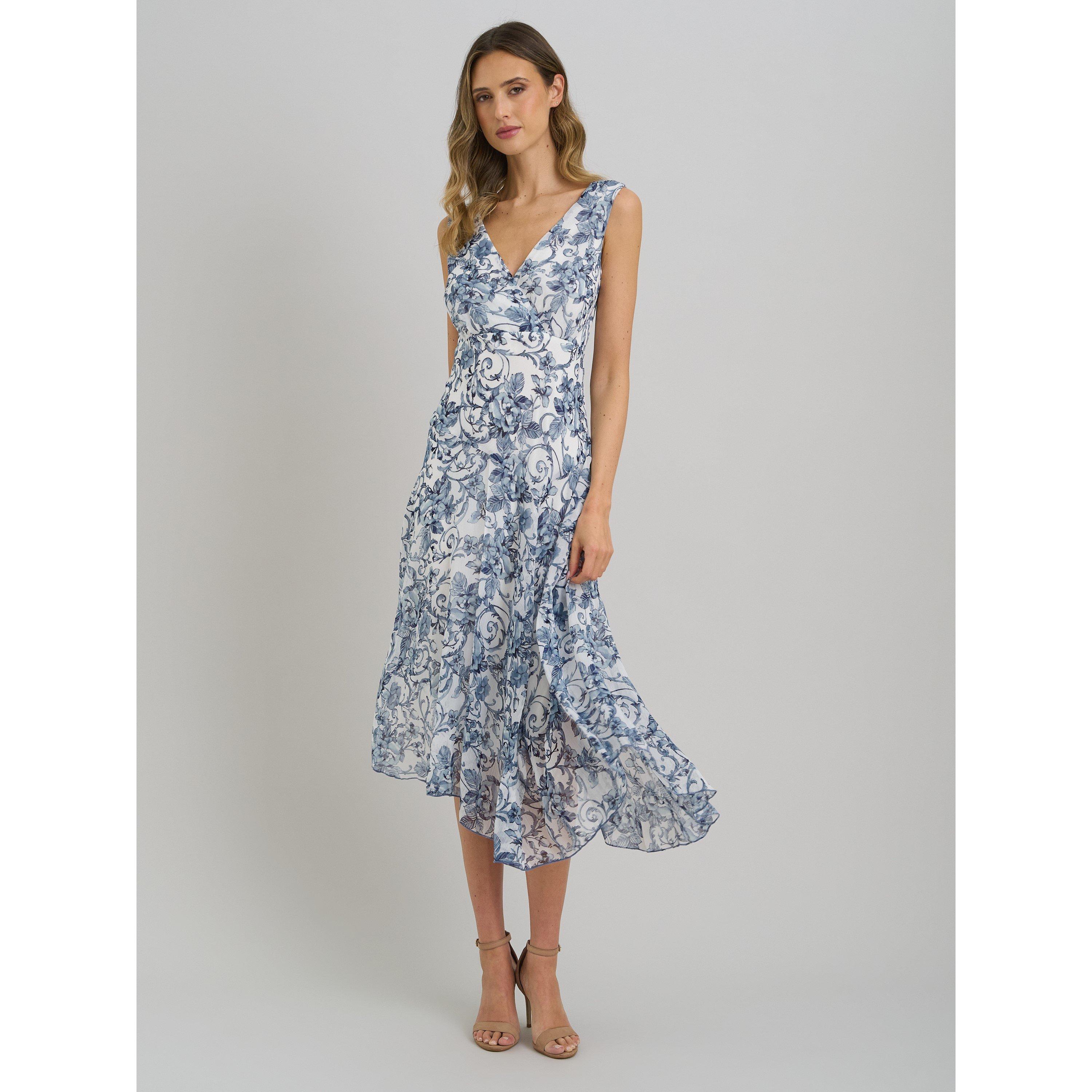Blue / White - Gina Bacconi - India Chiffon Print Dress - 6