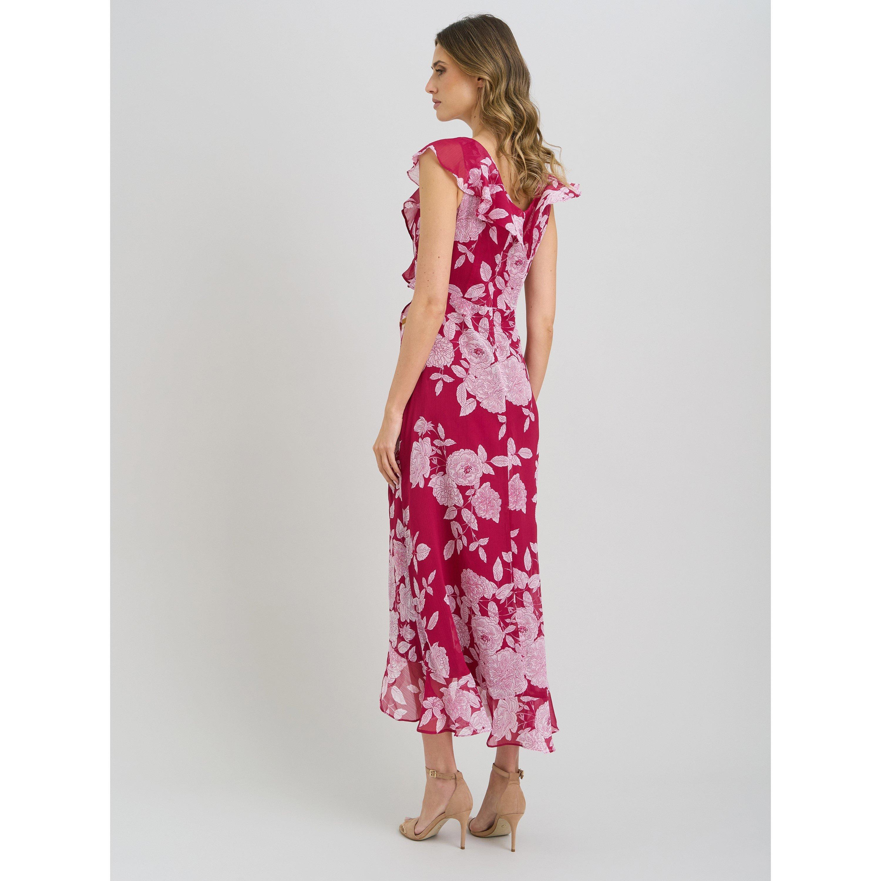 Red / White - Gina Bacconi - Marilyn Floral Print  Yoryu Dress - 2