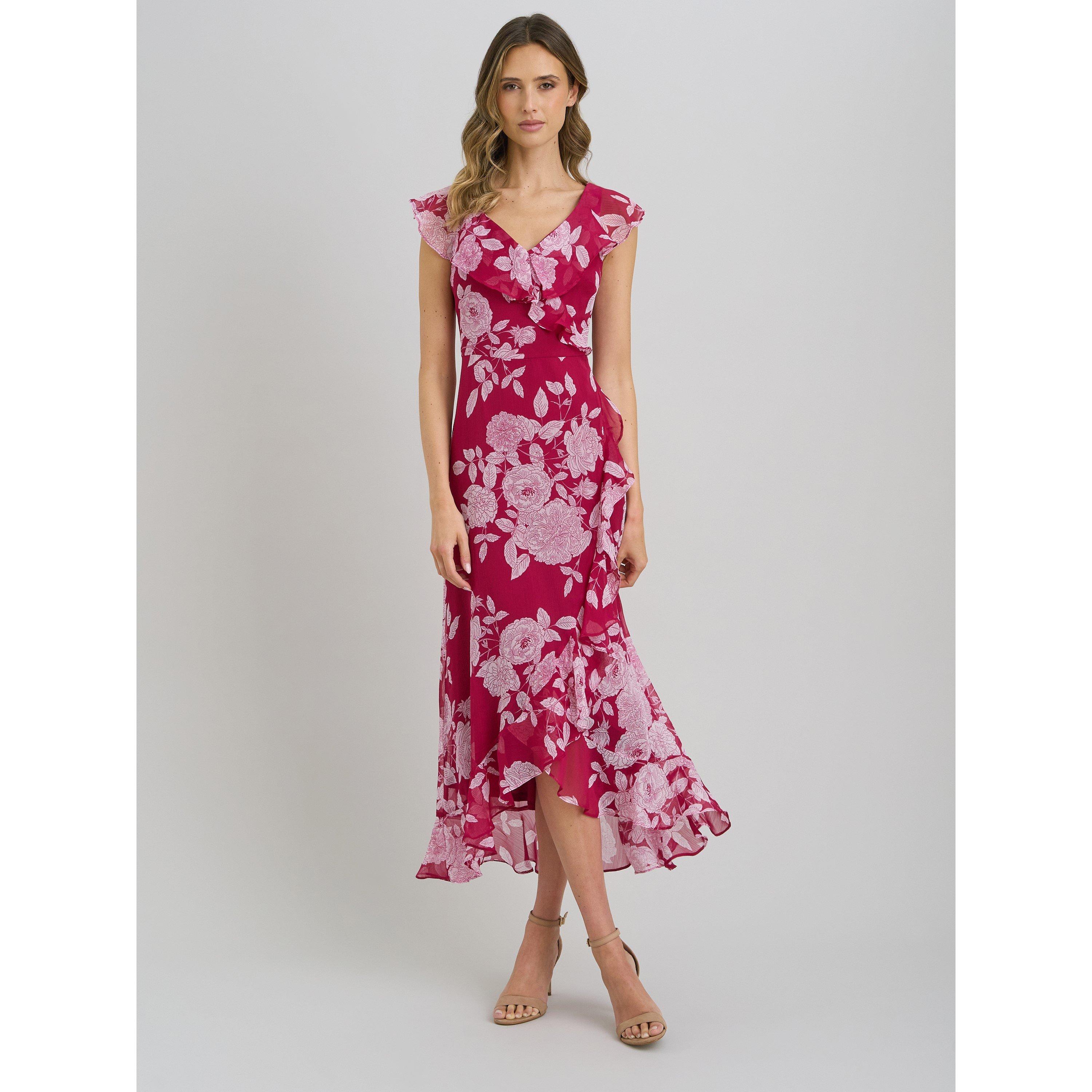 Red / White - Gina Bacconi - Marilyn Floral Print  Yoryu Dress - 3