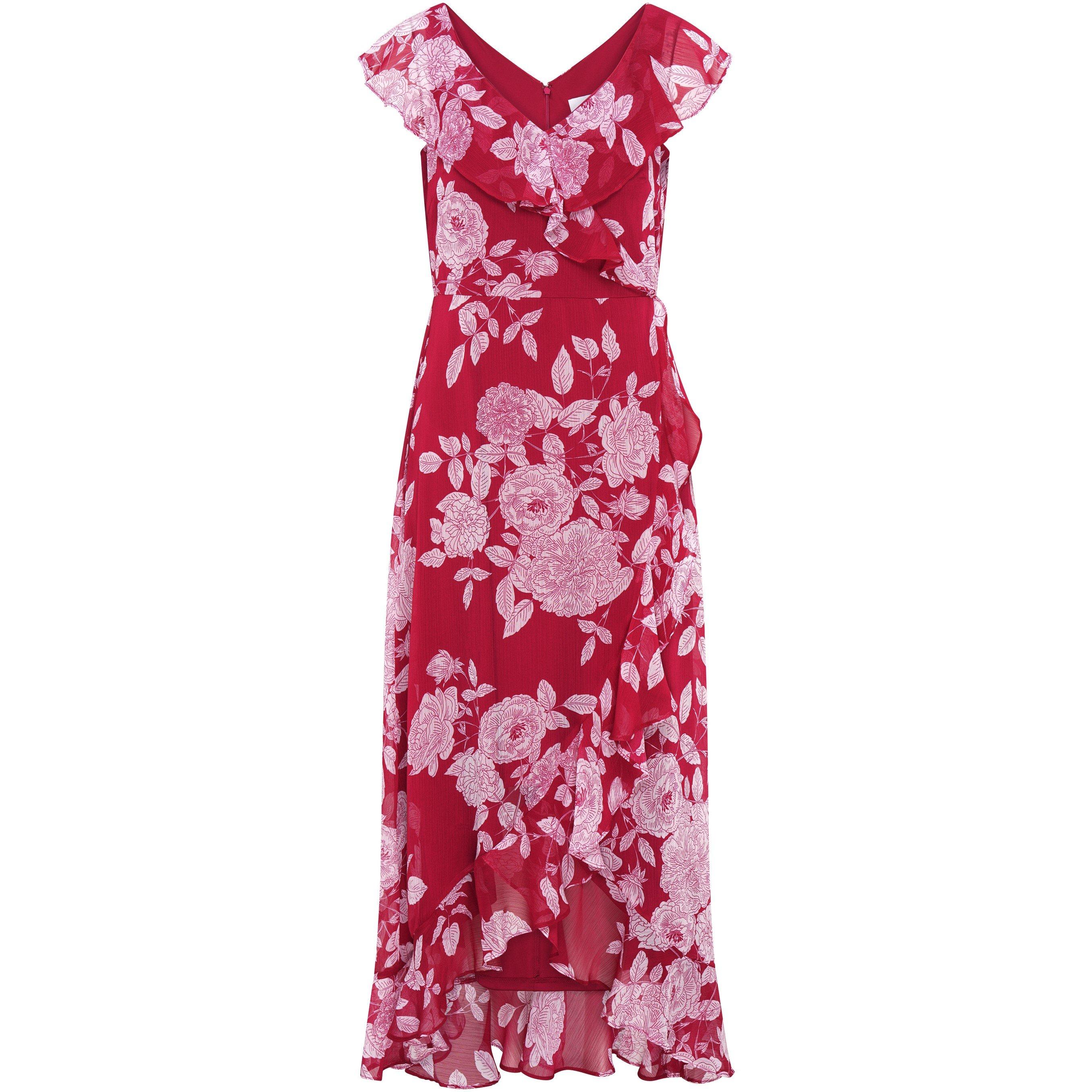 Red / White - Gina Bacconi - Marilyn Floral Print  Yoryu Dress - 4