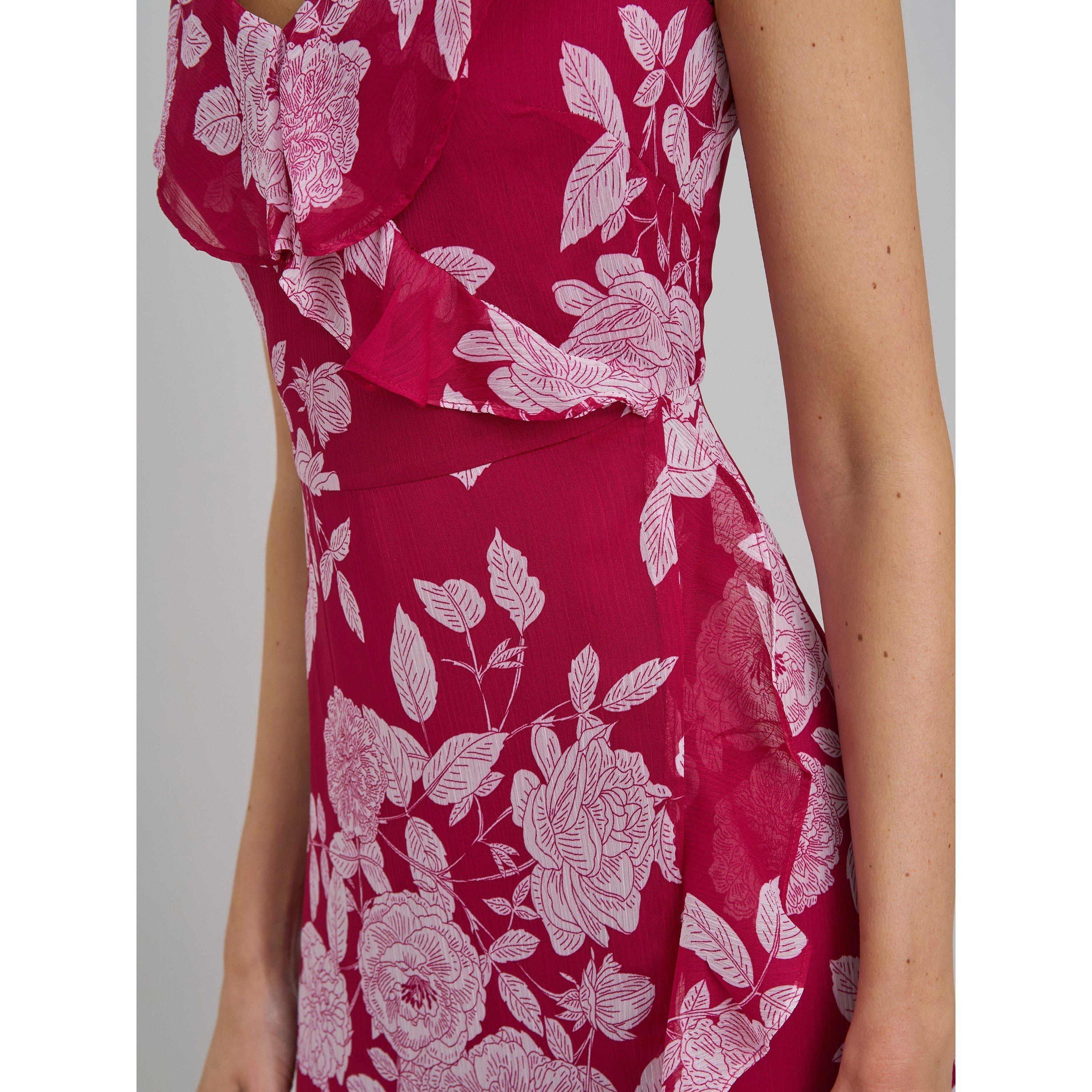 Red / White - Gina Bacconi - Marilyn Floral Print  Yoryu Dress - 5