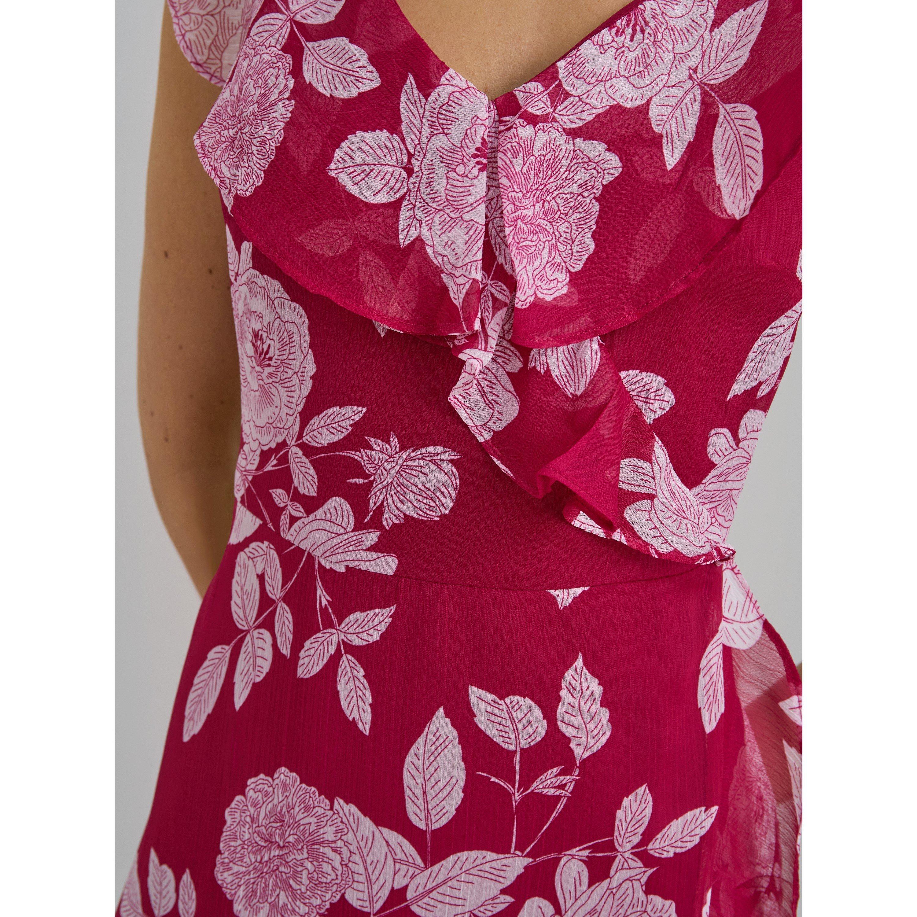 Red / White - Gina Bacconi - Marilyn Floral Print  Yoryu Dress - 7