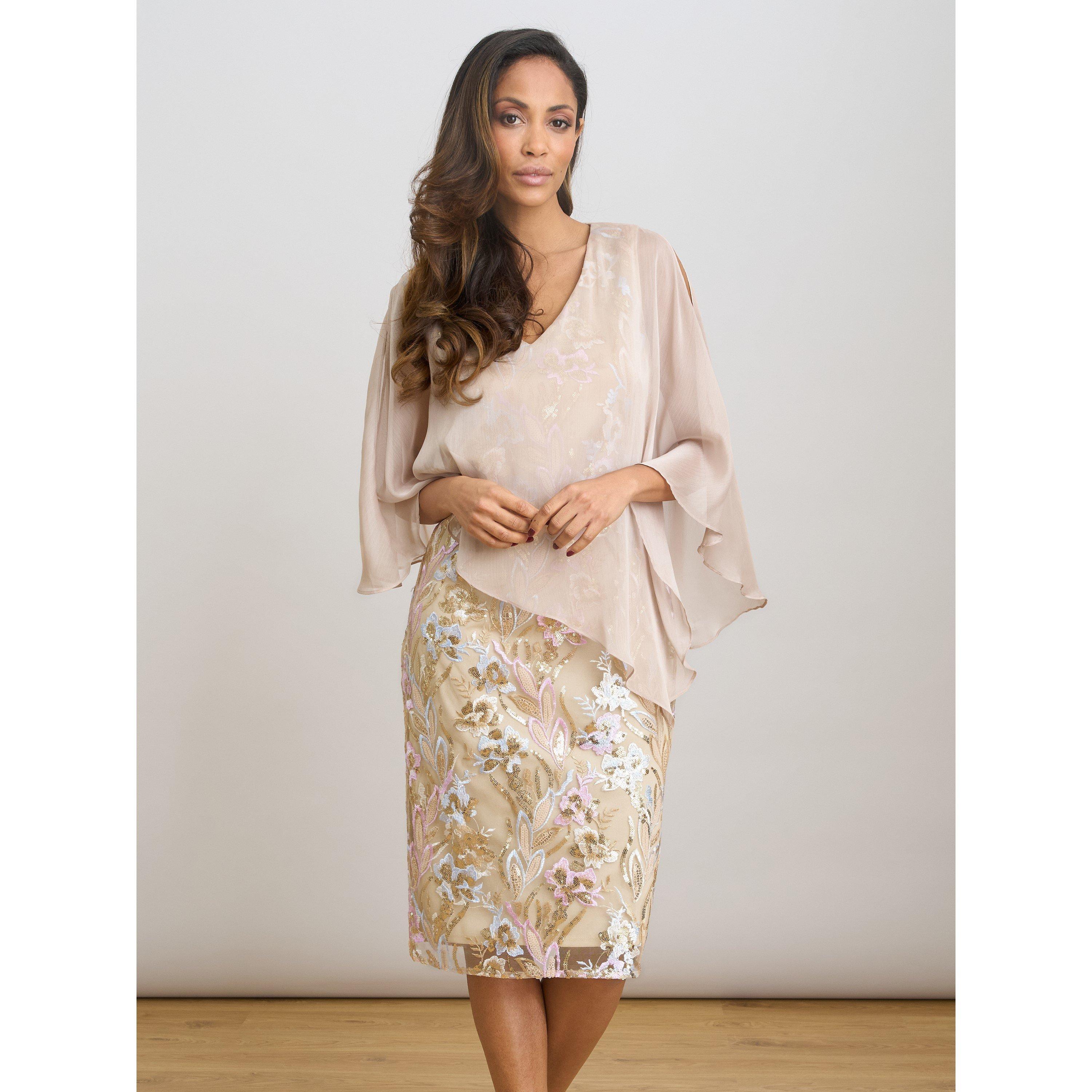 Champagne - Gina Bacconi - Monroe Short Embroidered Dress - 1