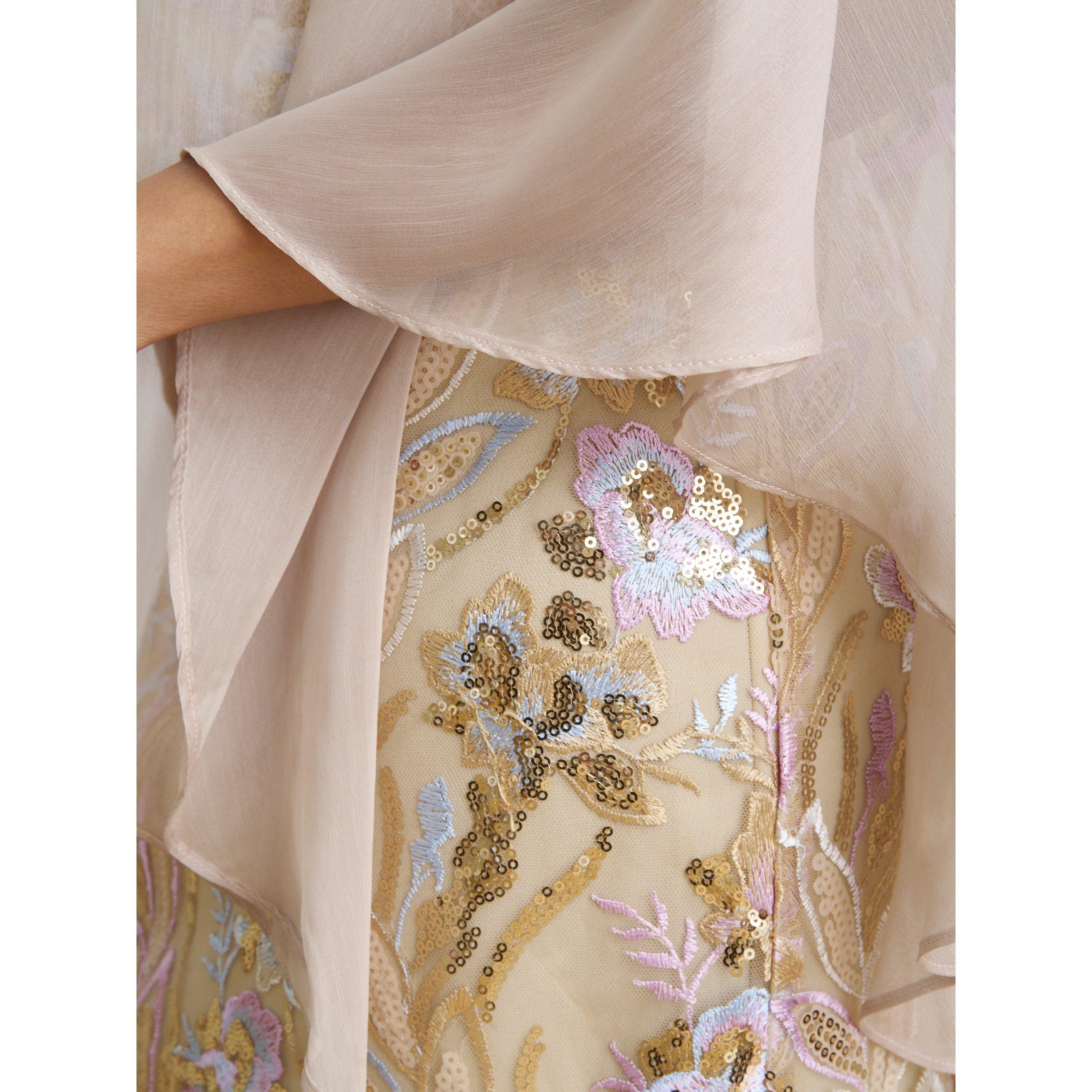 Champagne - Gina Bacconi - Monroe Short Embroidered Dress - 8