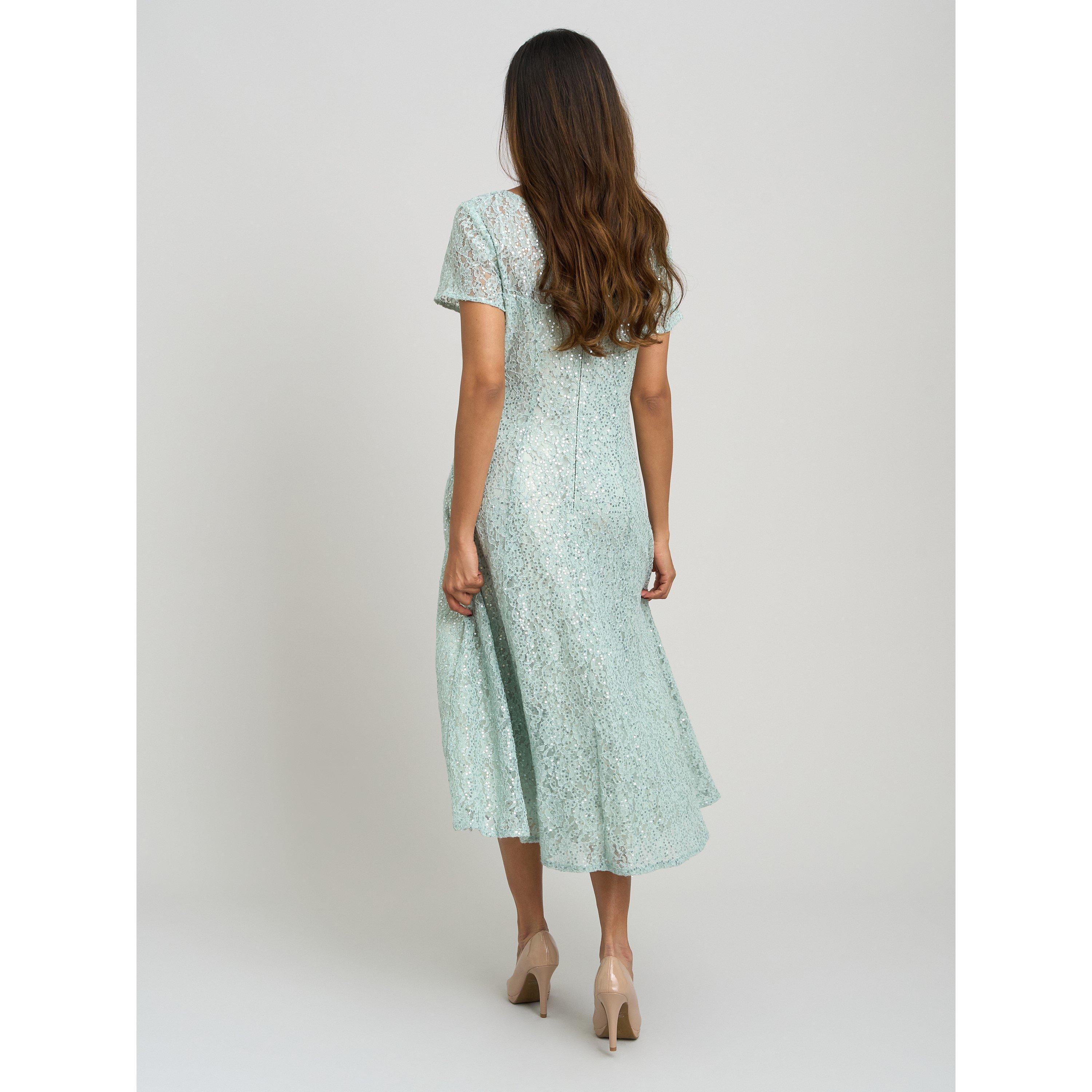 Sage - Gina Bacconi - Genny Cap Sleeve Midi Sequin Lace Dress - 2