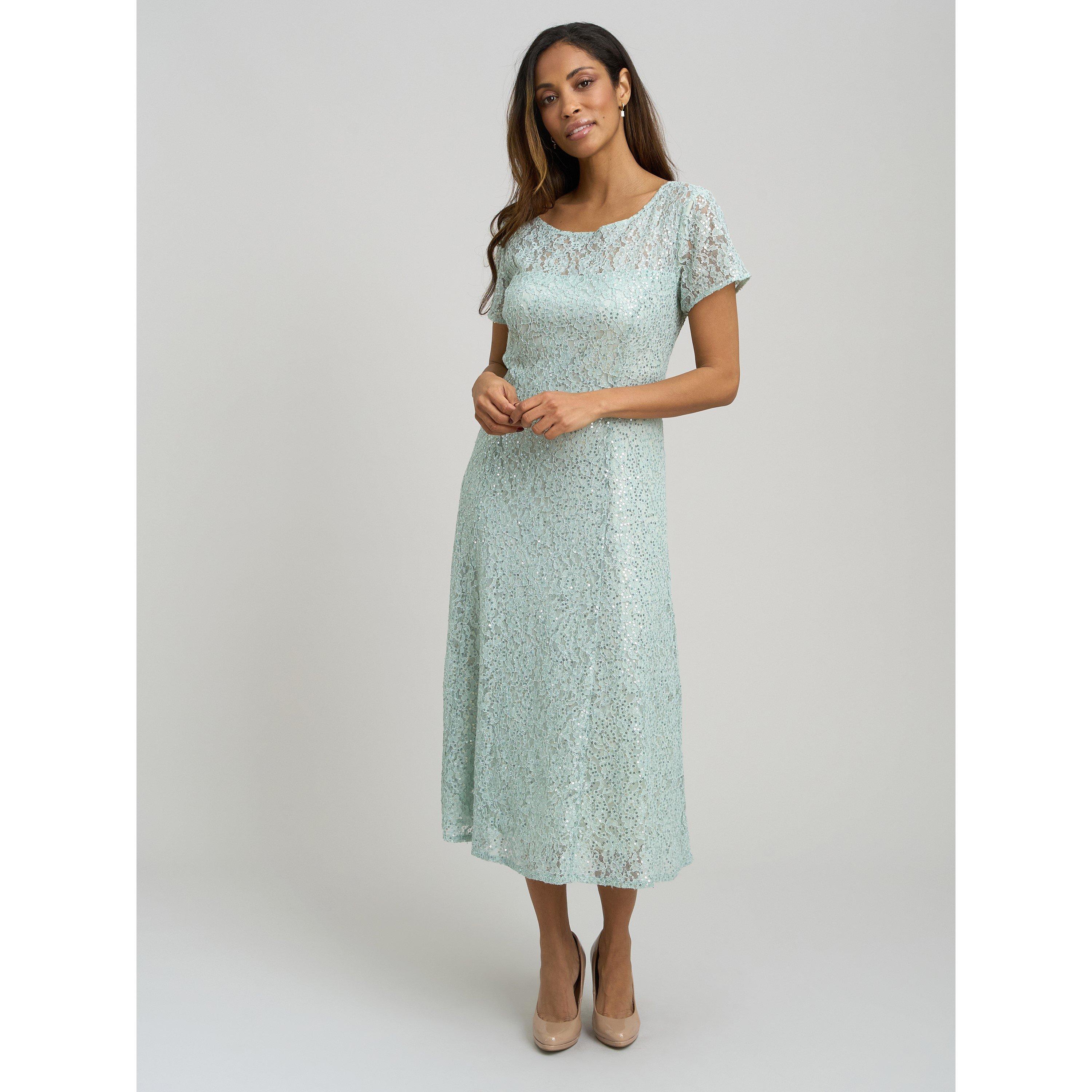 Sage - Gina Bacconi - Genny Cap Sleeve Midi Sequin Lace Dress - 3