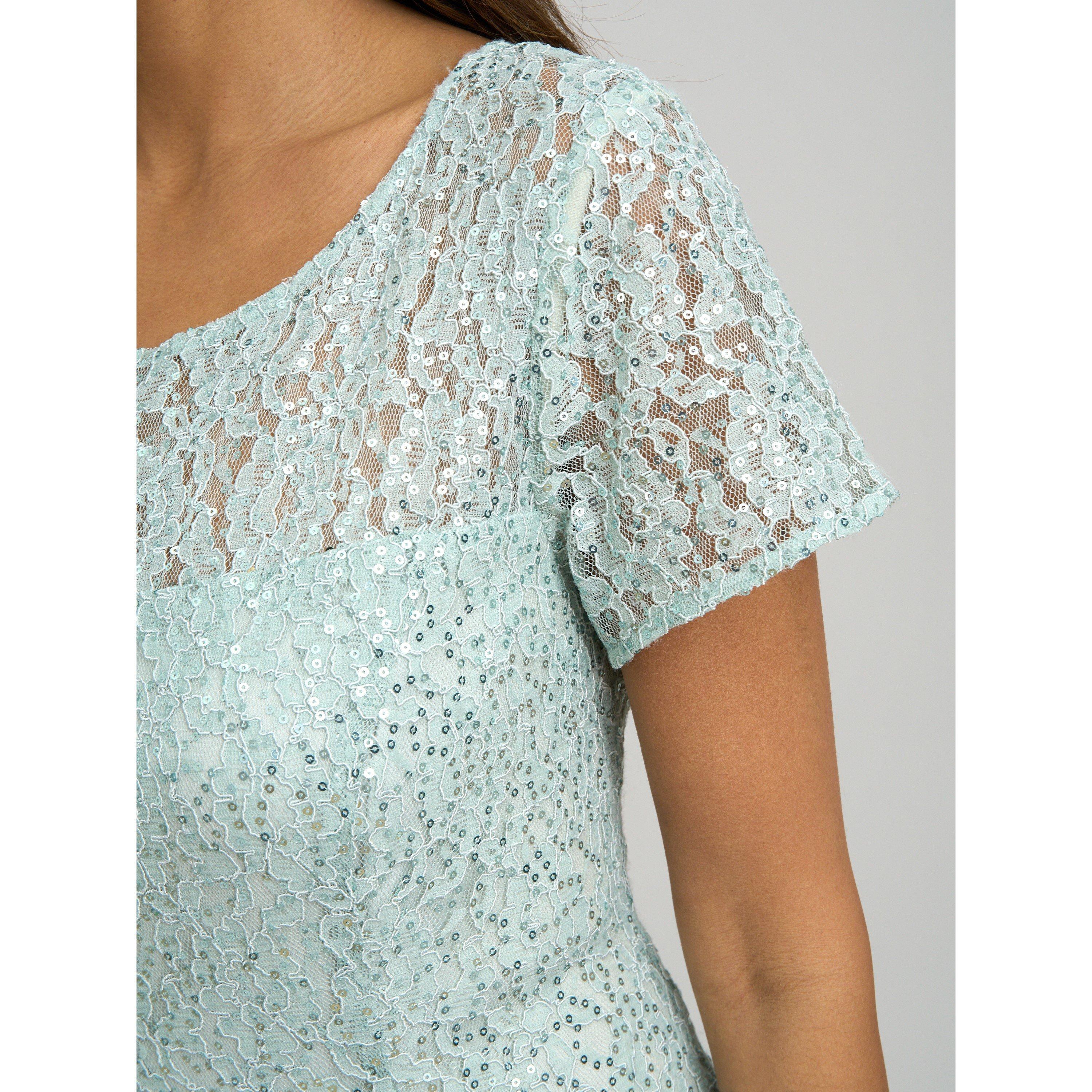 Sage - Gina Bacconi - Genny Cap Sleeve Midi Sequin Lace Dress - 4
