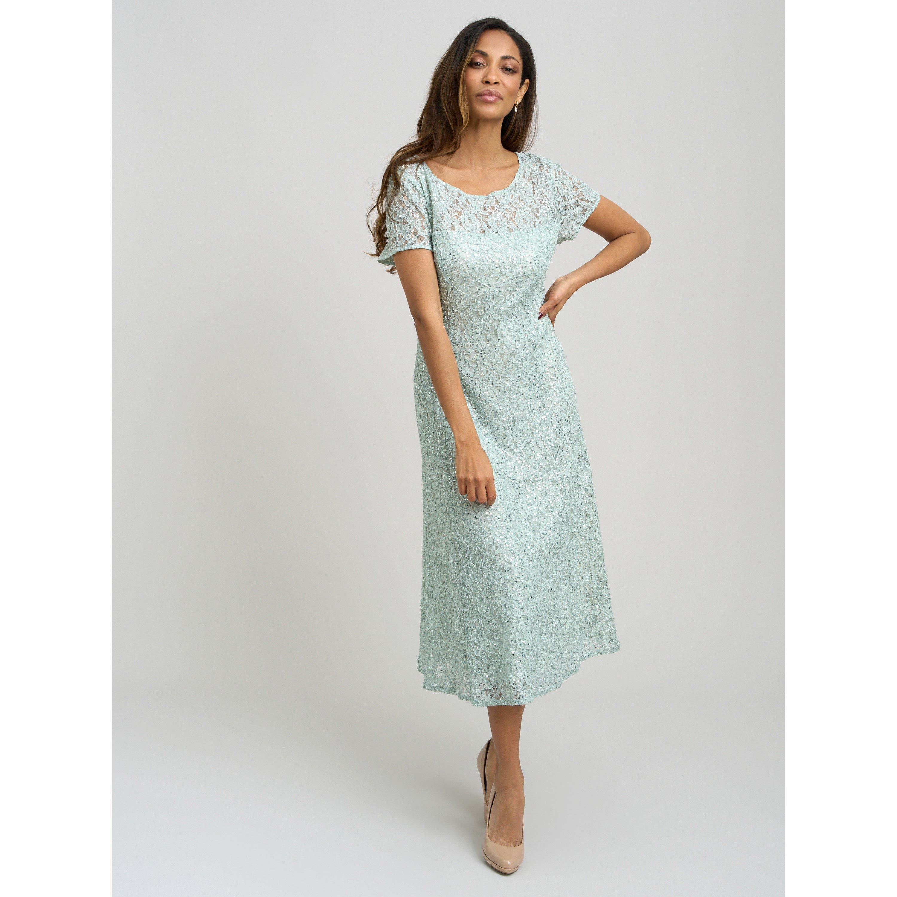 Sage - Gina Bacconi - Genny Cap Sleeve Midi Sequin Lace Dress - 5