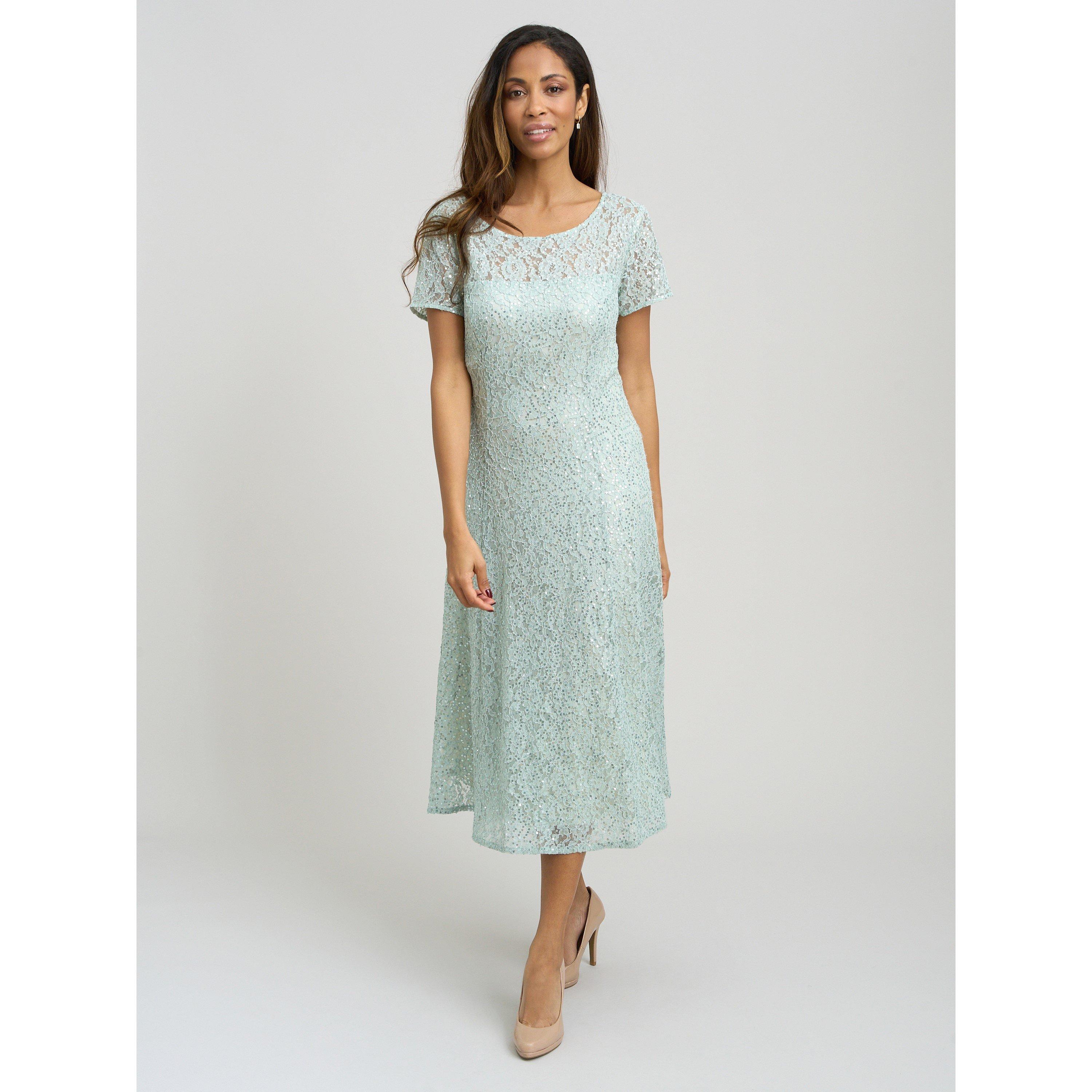 Sage - Gina Bacconi - Genny Cap Sleeve Midi Sequin Lace Dress - 6