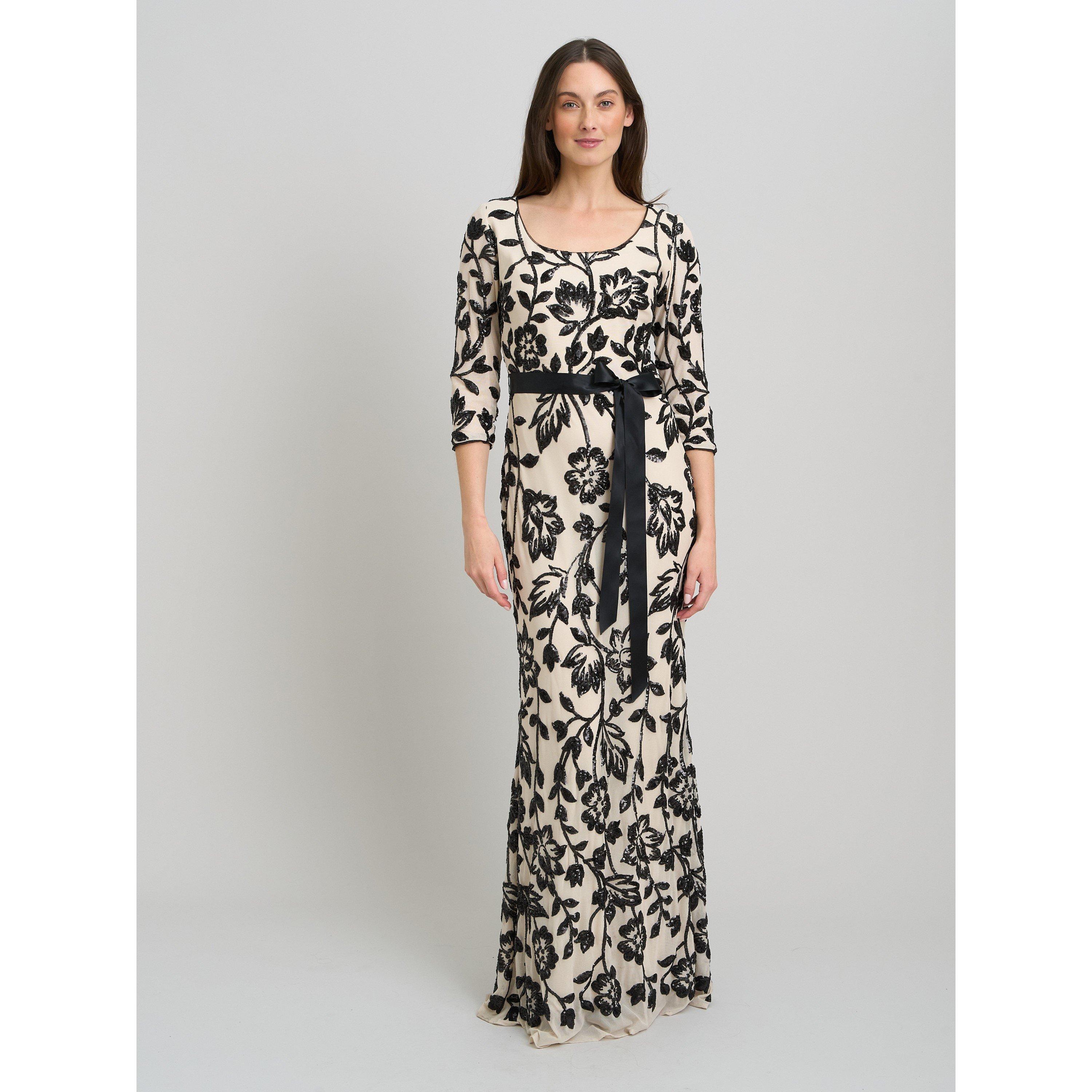 Gina Bacconi Women's Murphy Embroidered Sequin Maxi Dress - Champagne / Bla - 16