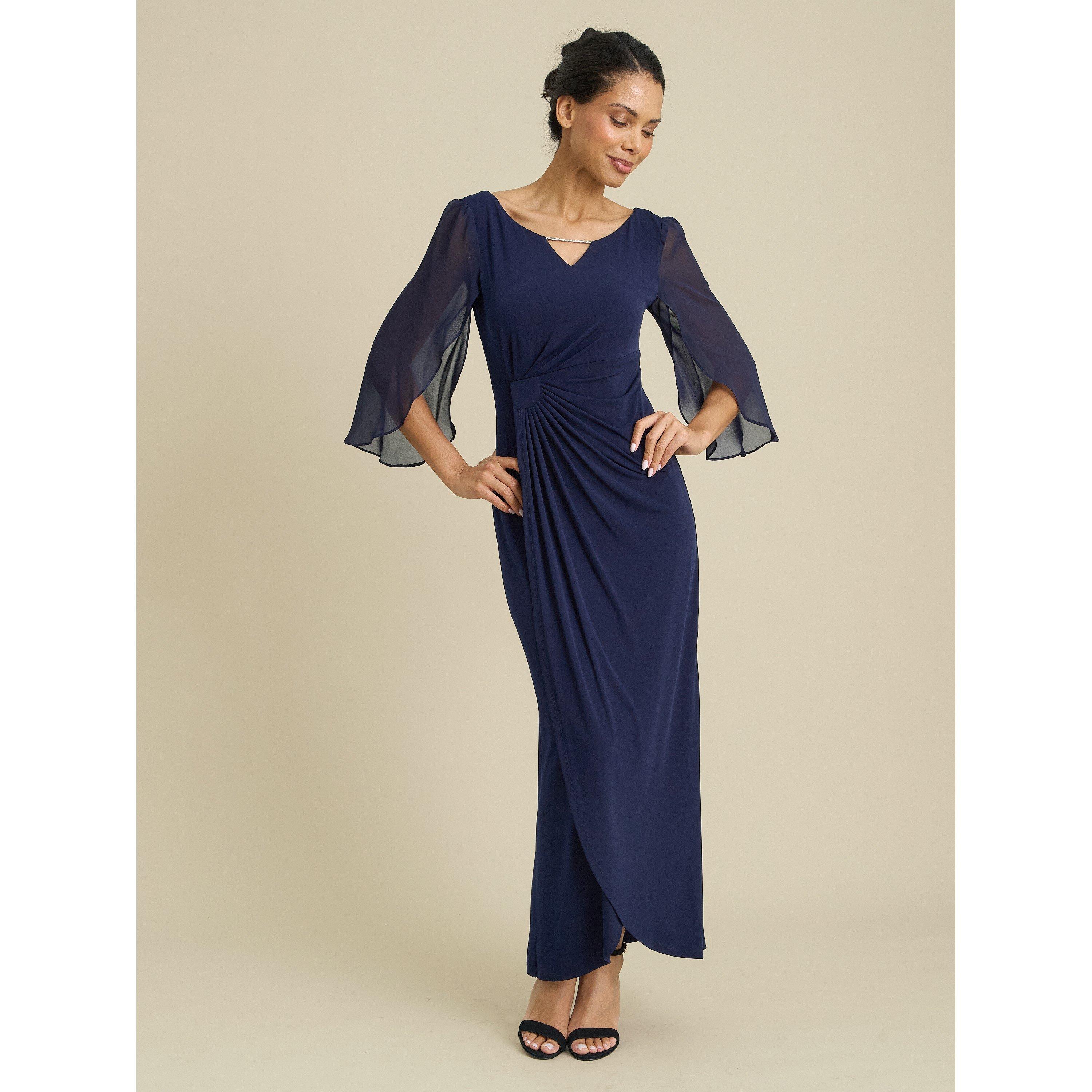 Navy - Gina Bacconi - Raquel Diamante Trim Maxi Dress - 1