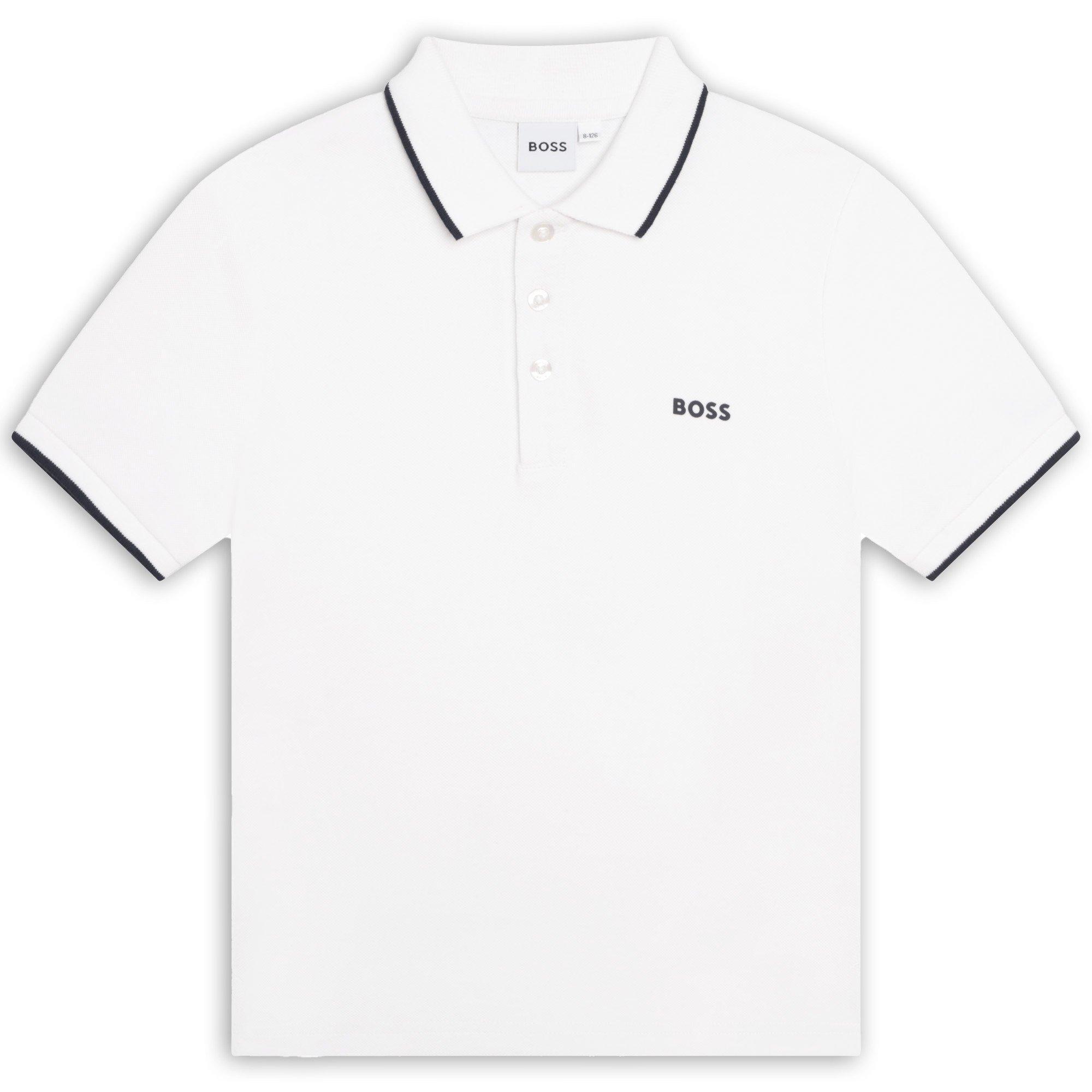 Boss Boys Kids Small Logo Polo Shirt, Logo Detail - White 09 - 6 Yrs