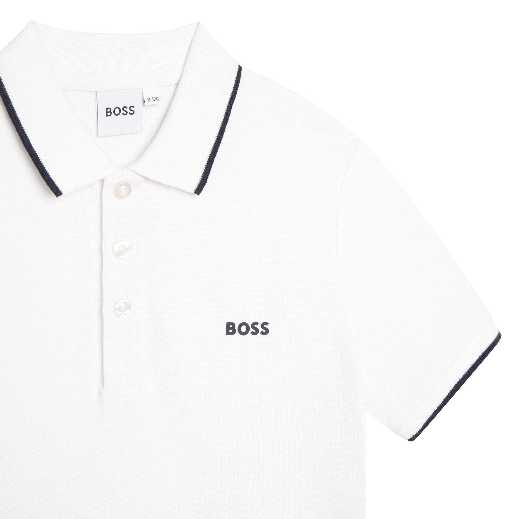 White 10P - Boss - Kids Small Logo Polo Shirt, Logo Detail - 3