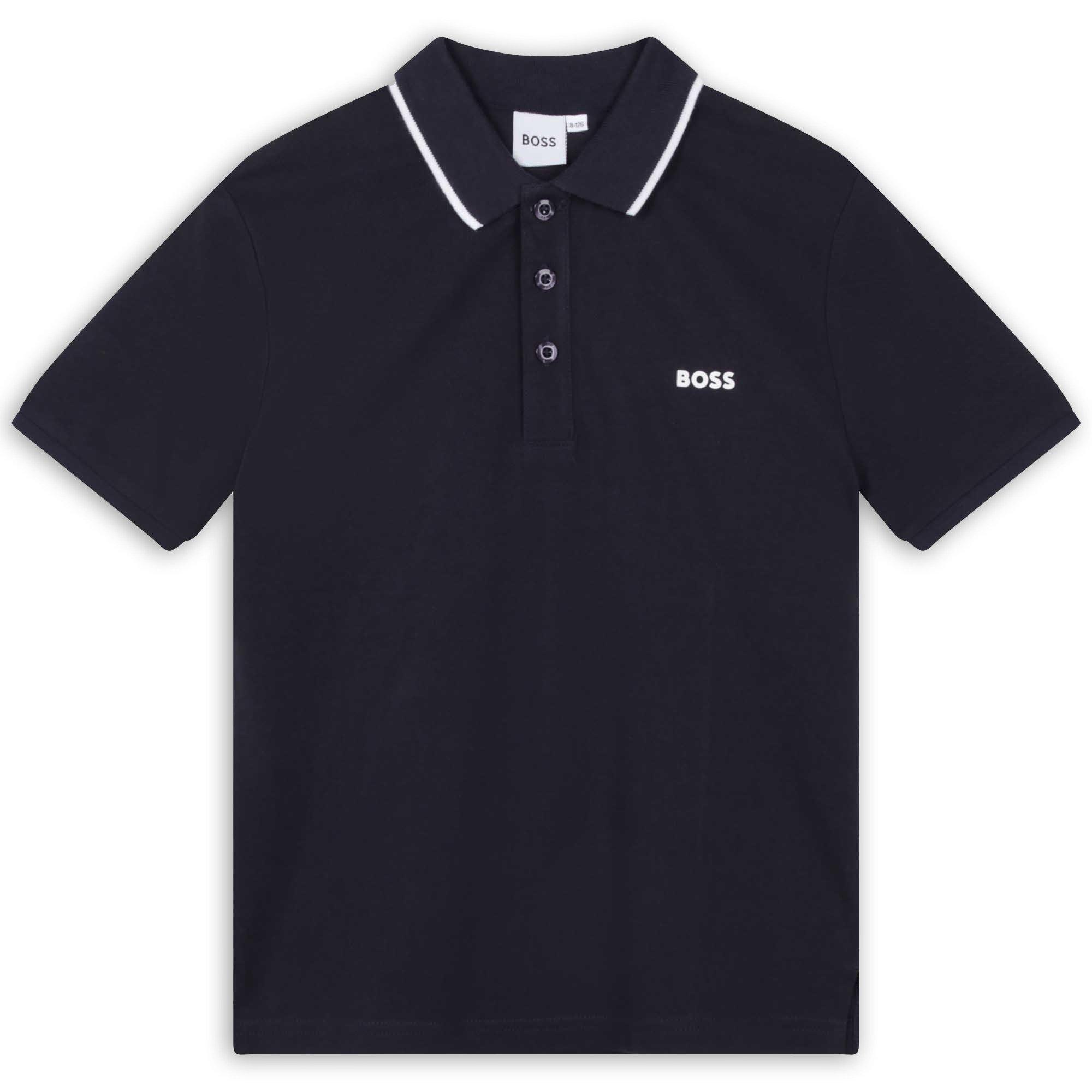 Boss Boys Kids Small Logo Polo Shirt, Logo Detail - Navy Blue - 10Y