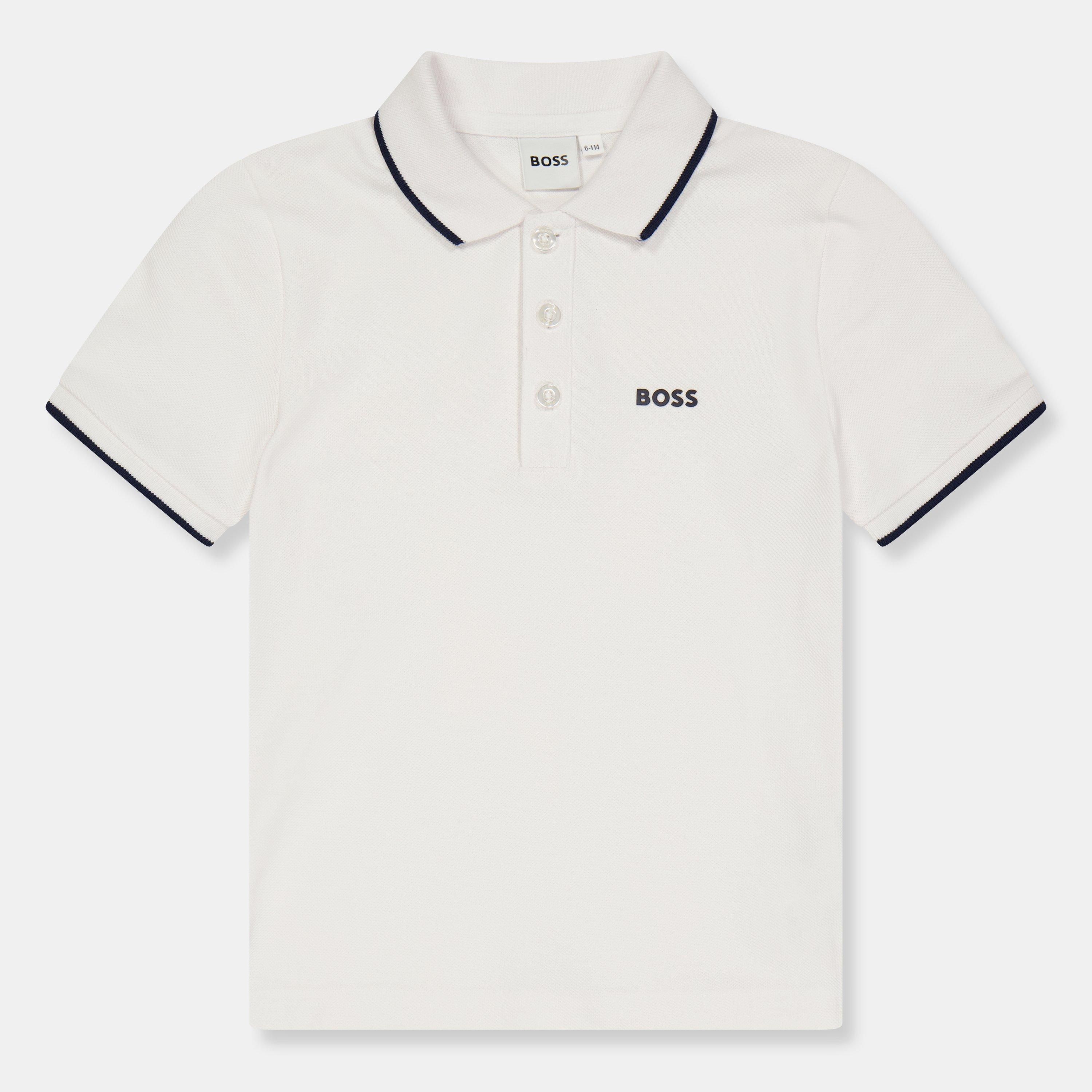 Boss Men's White Kids Small Logo Polo Shirt, Logo Detail - 12Y