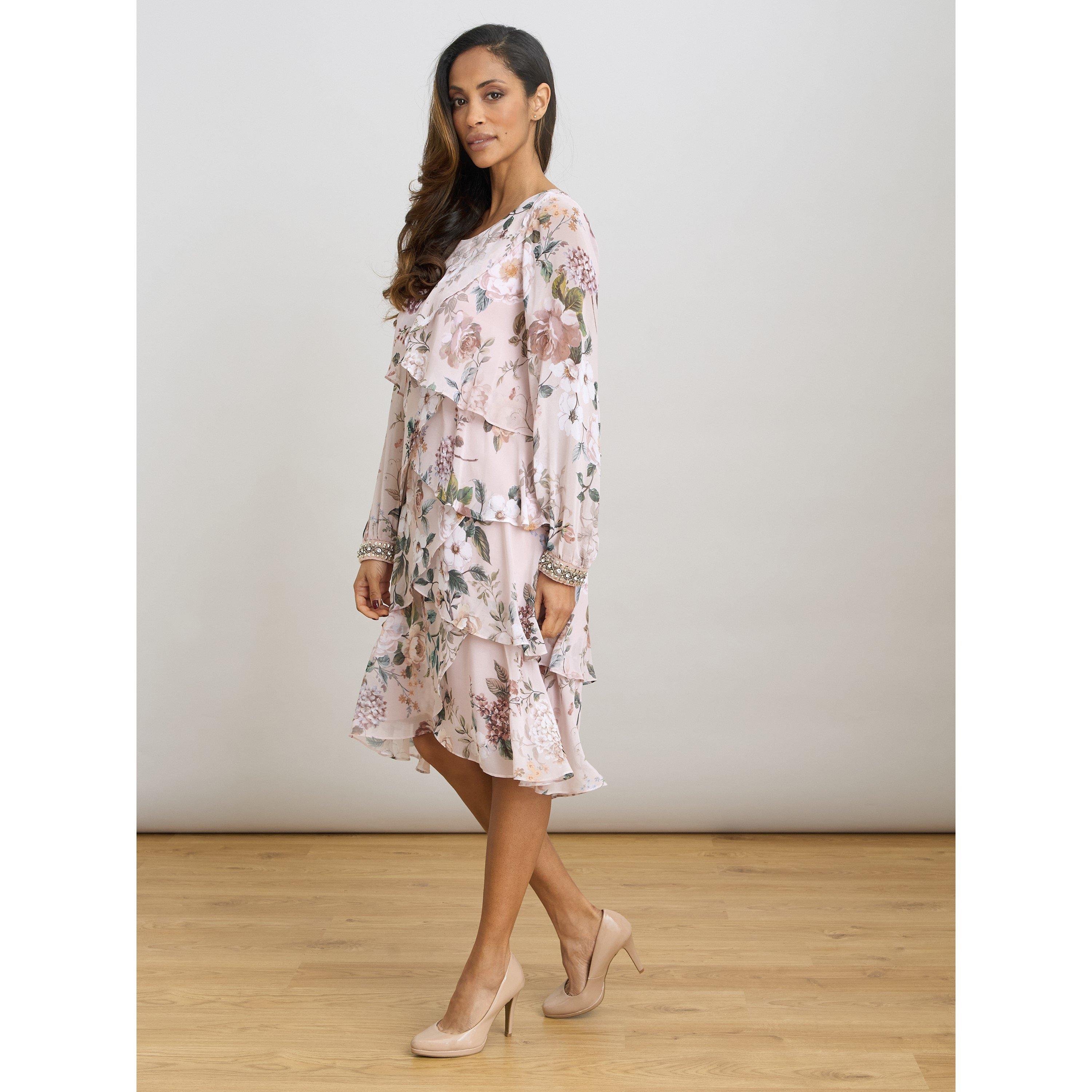 Blush - Gina Bacconi - Muriel Printed Tiered Chiffon Dress - 6