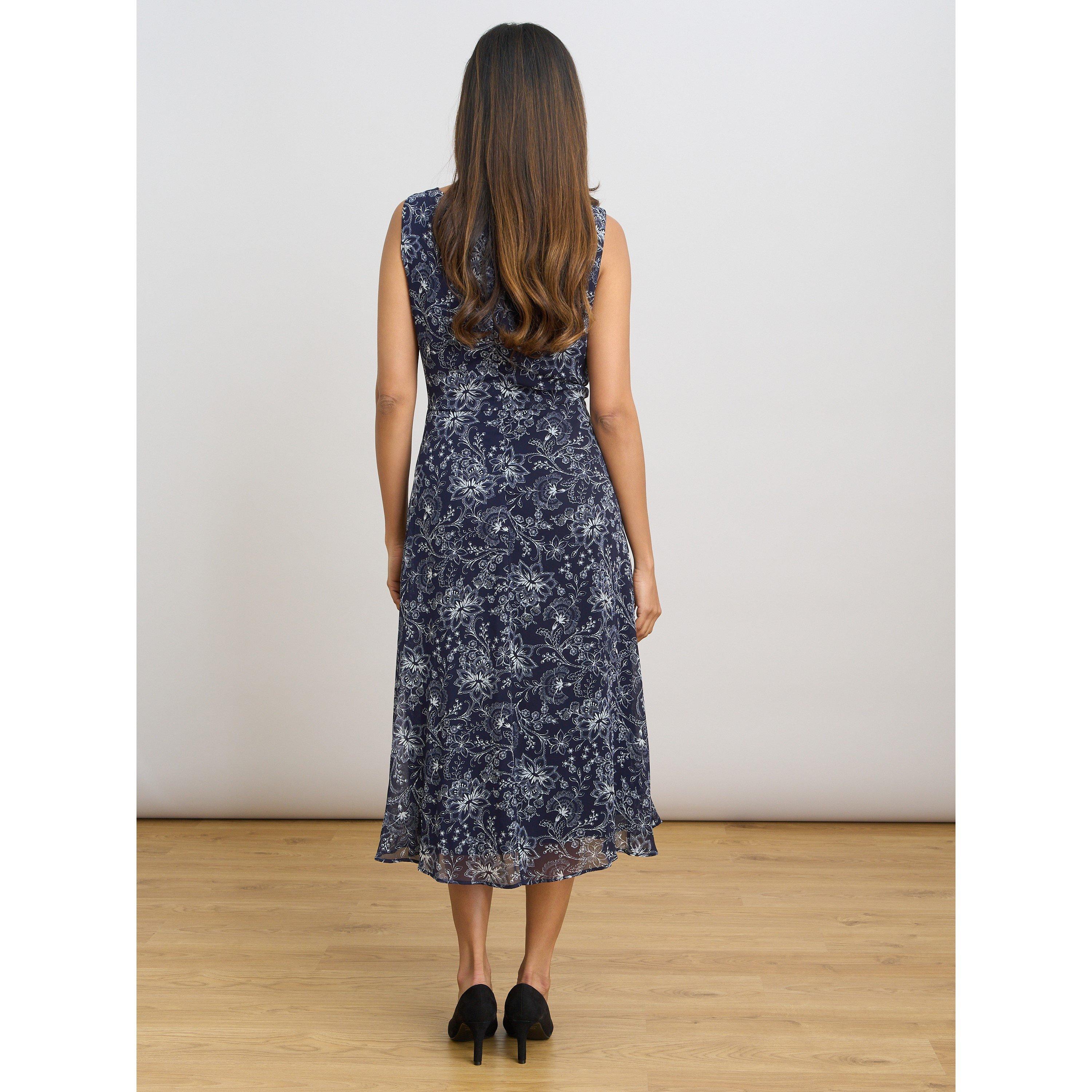 Navy - Gina Bacconi - Octavia Chiffon Floral Midi Dress - 2