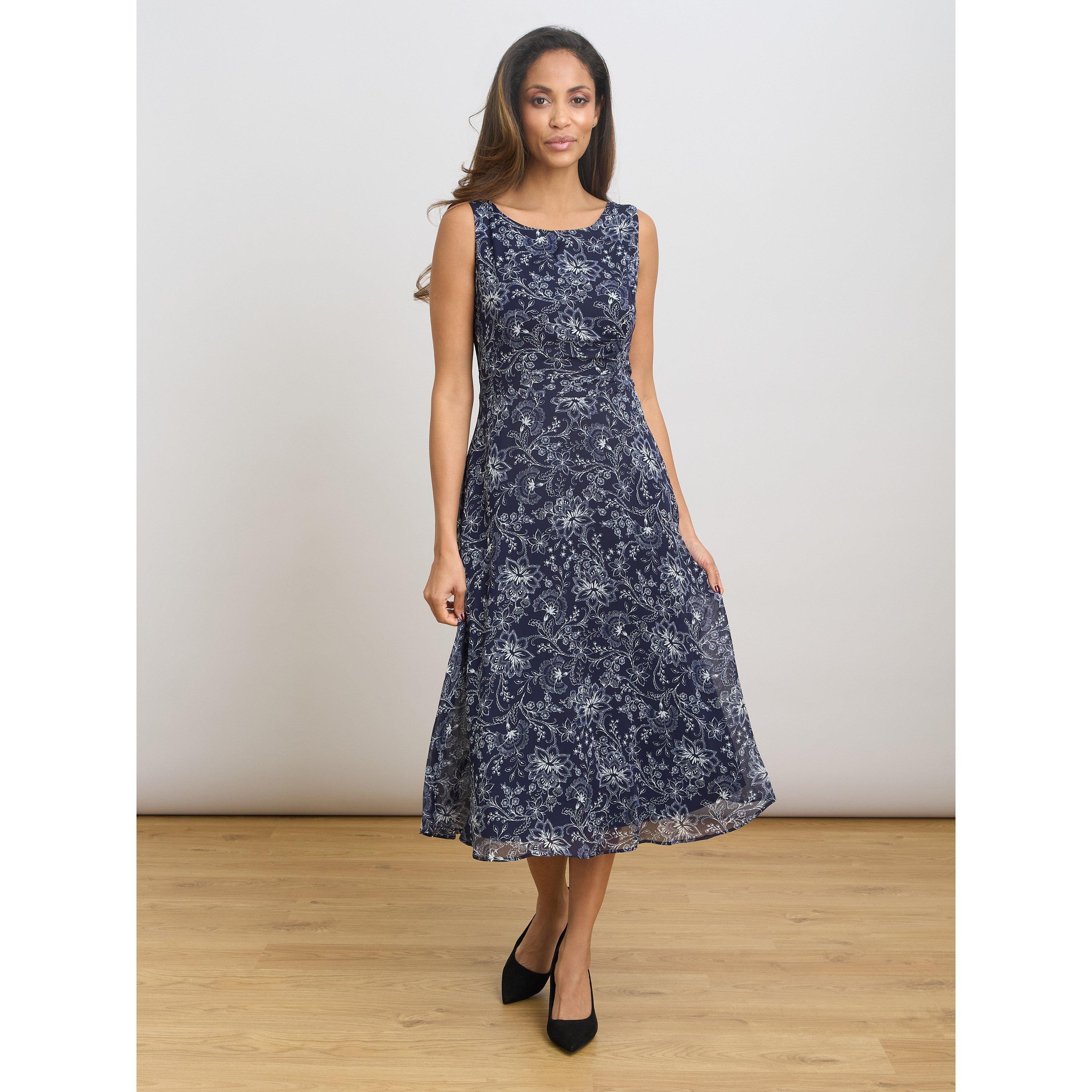 Navy - Gina Bacconi - Octavia Chiffon Floral Midi Dress - 3