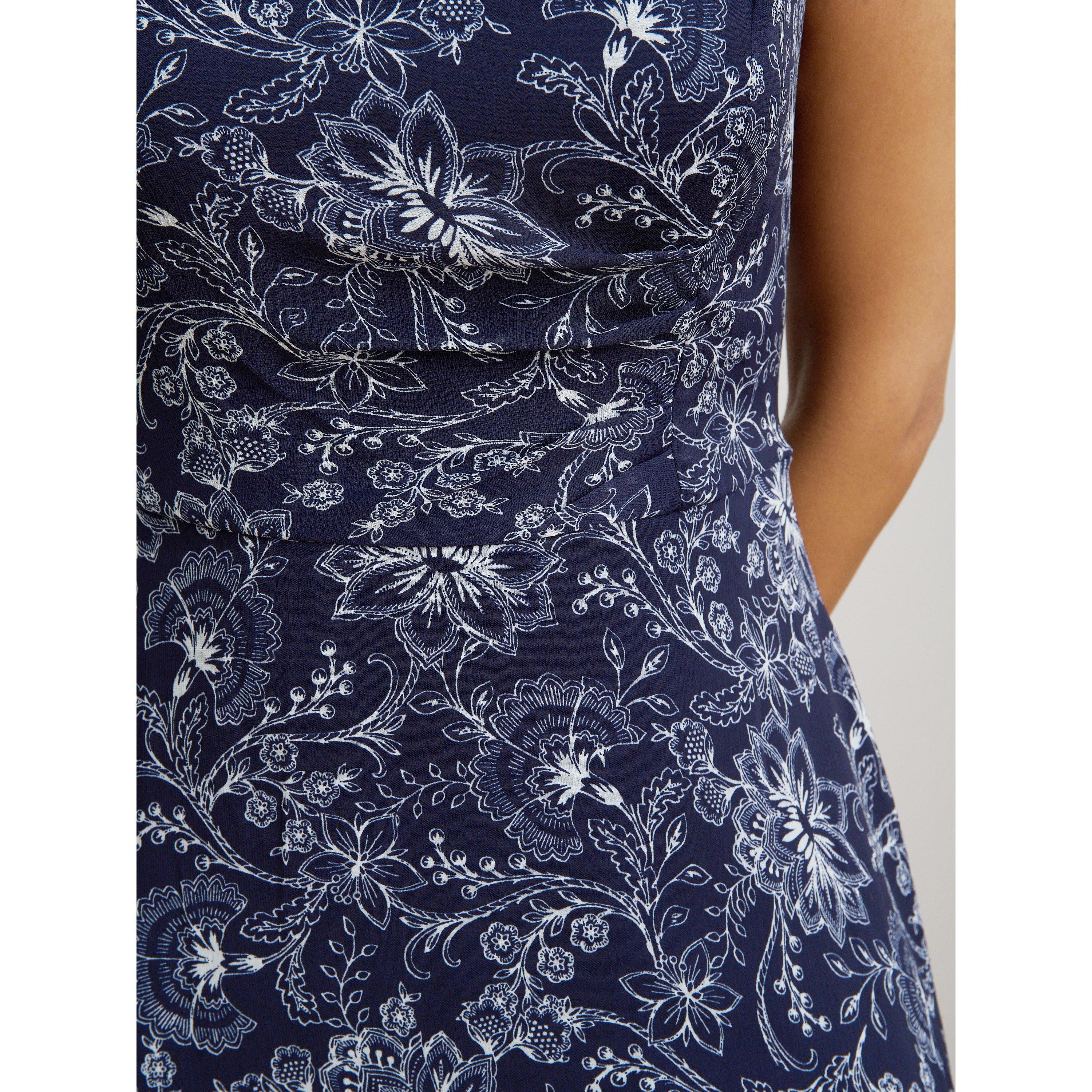 Navy - Gina Bacconi - Octavia Chiffon Floral Midi Dress - 5