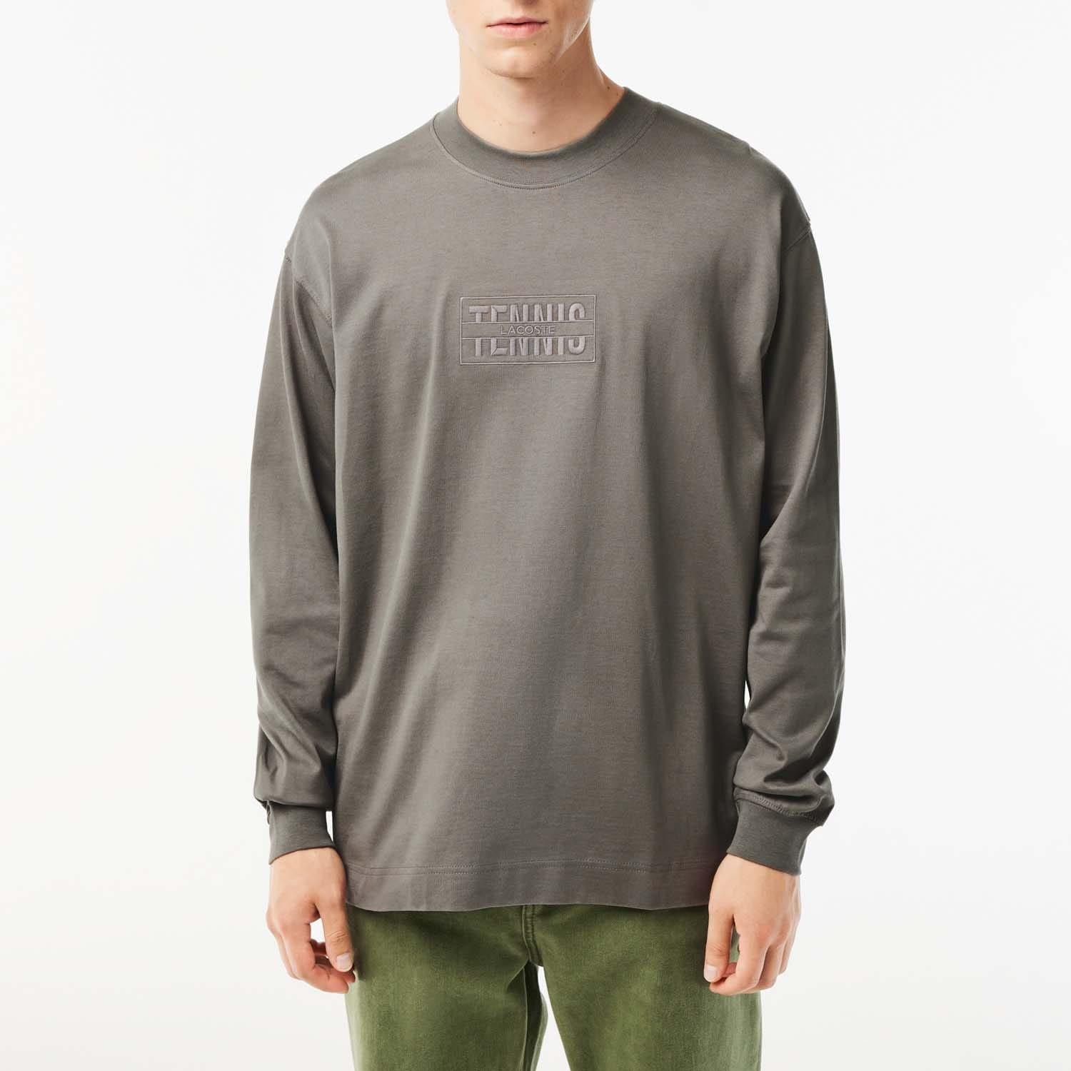 Grey - Lacoste - Long Sleeve Loose Fit Cotton T-Shirt - 2