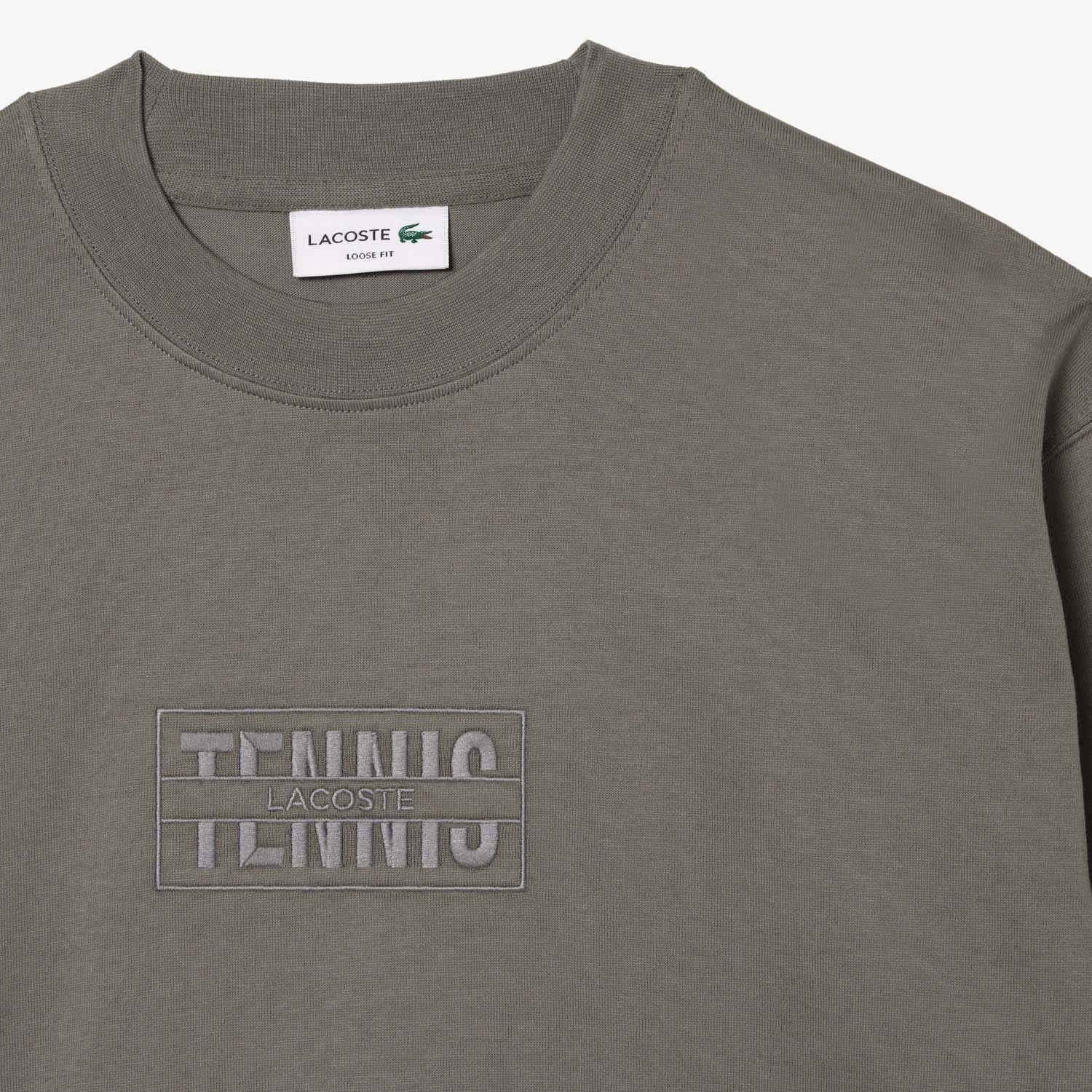 Grey - Lacoste - Long Sleeve Loose Fit Cotton T-Shirt - 4