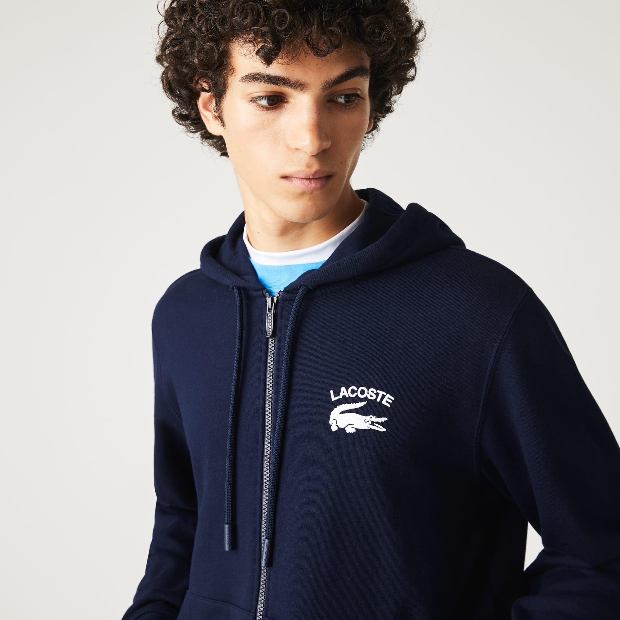 Blue - Lacoste - Classic Fit Zipped Hoodie - 4