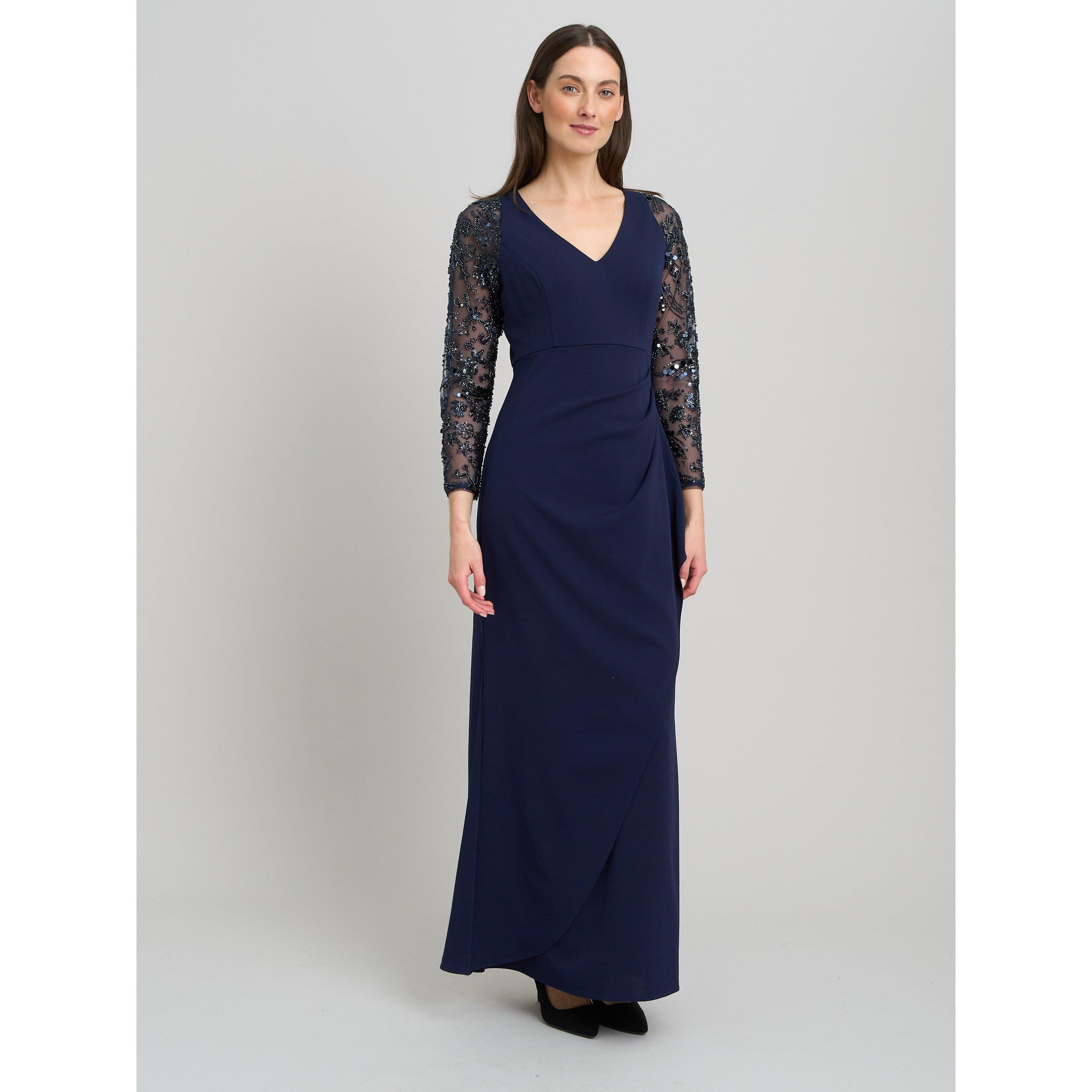 Navy - Gina Bacconi - Reena Embellished Sleeves Maxi Dress - 1
