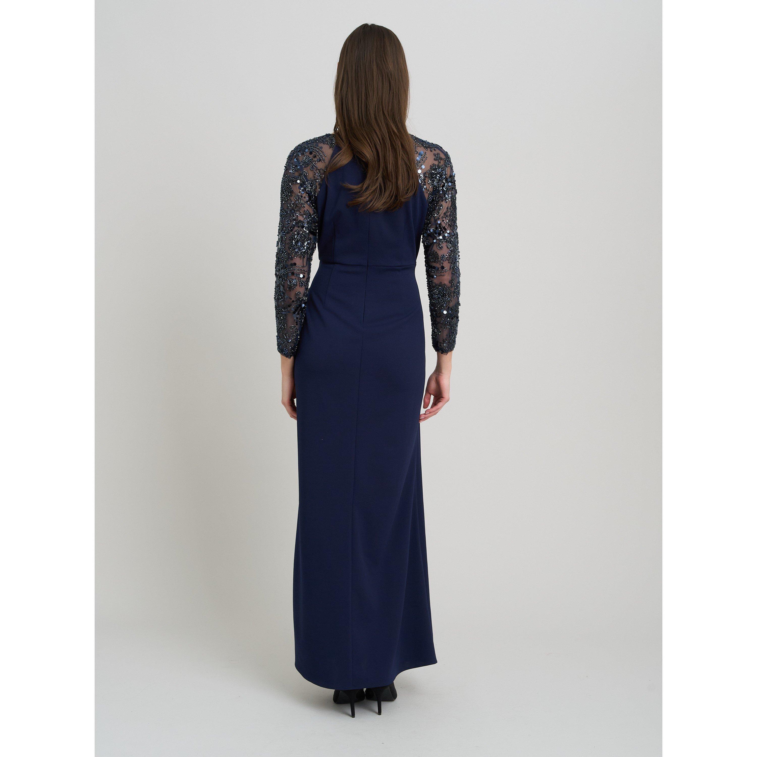 Navy - Gina Bacconi - Reena Embellished Sleeves Maxi Dress - 2