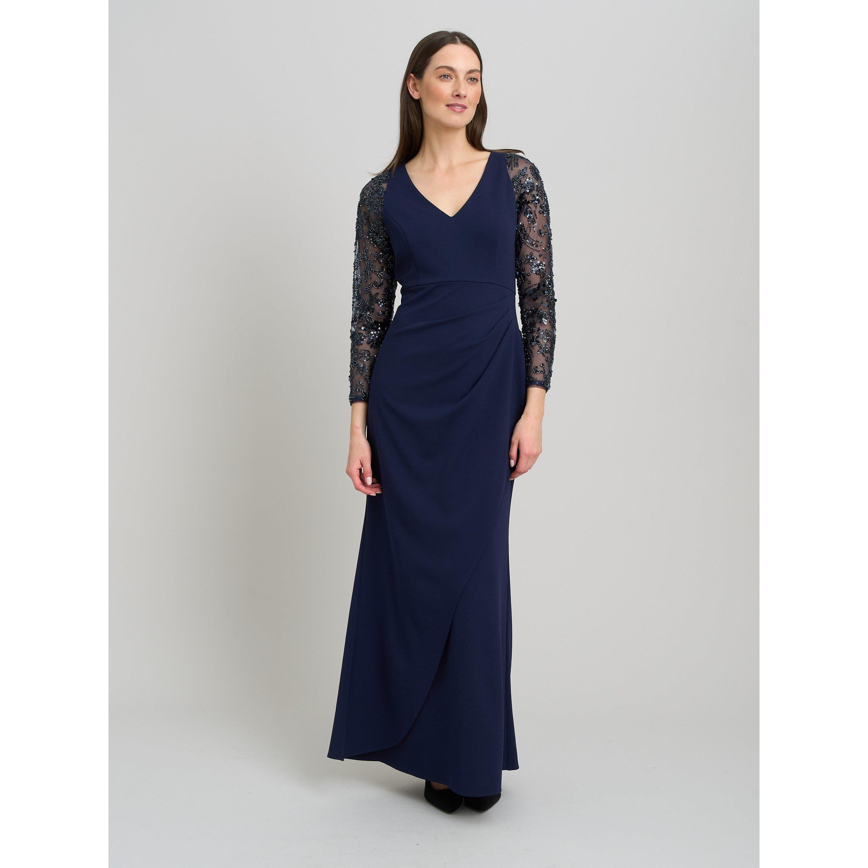 Navy - Gina Bacconi - Reena Embellished Sleeves Maxi Dress - 3