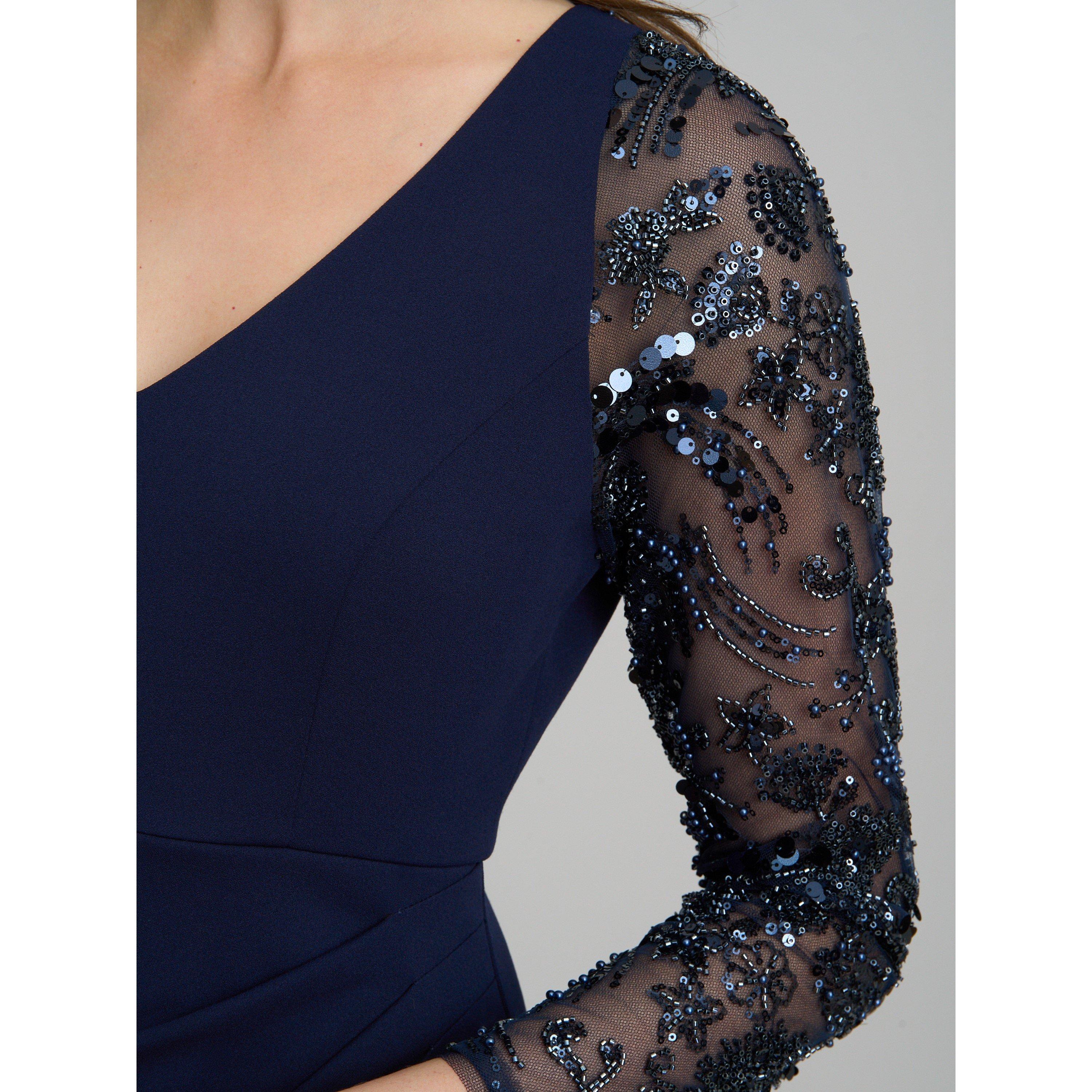 Navy - Gina Bacconi - Reena Embellished Sleeves Maxi Dress - 4