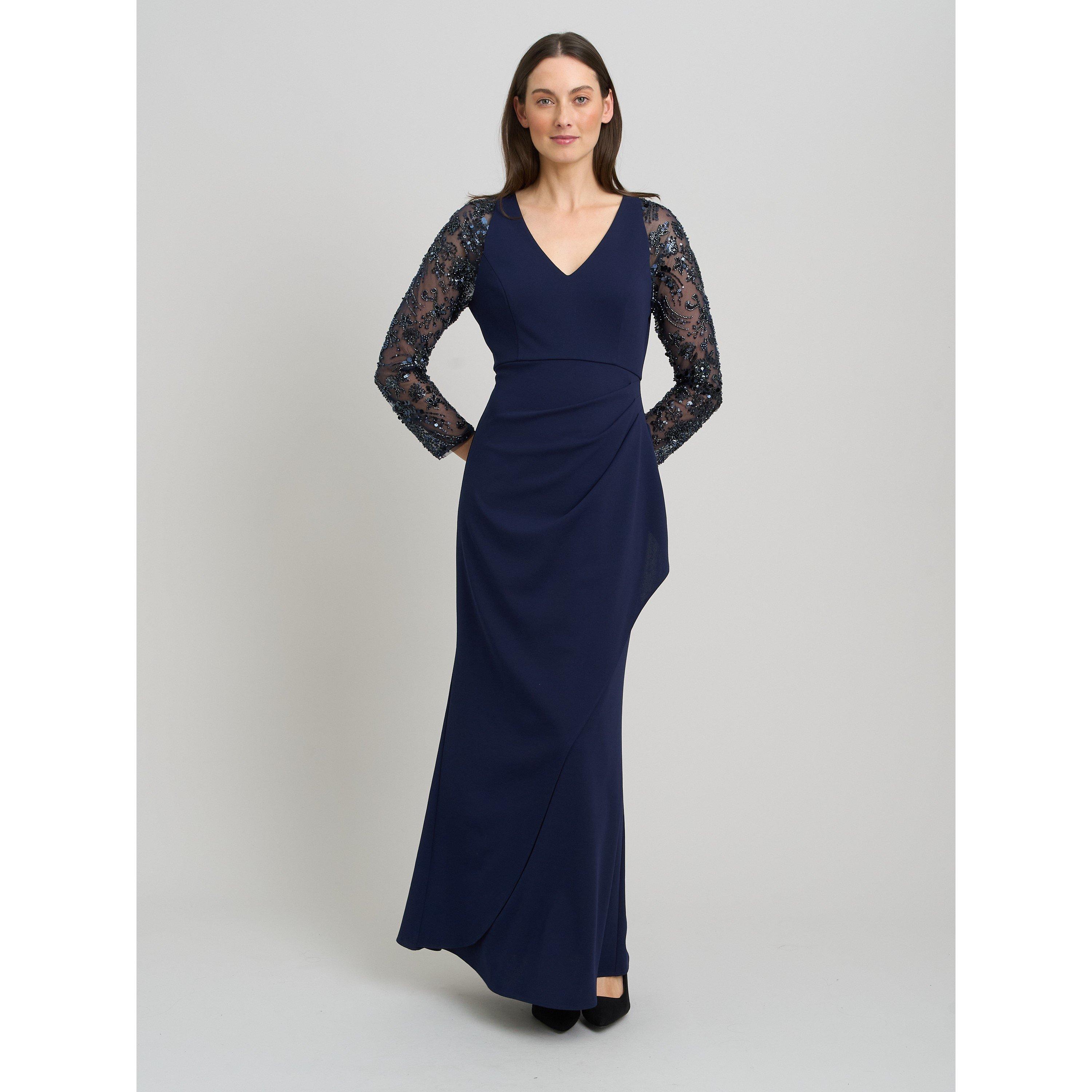 Navy - Gina Bacconi - Reena Embellished Sleeves Maxi Dress - 5