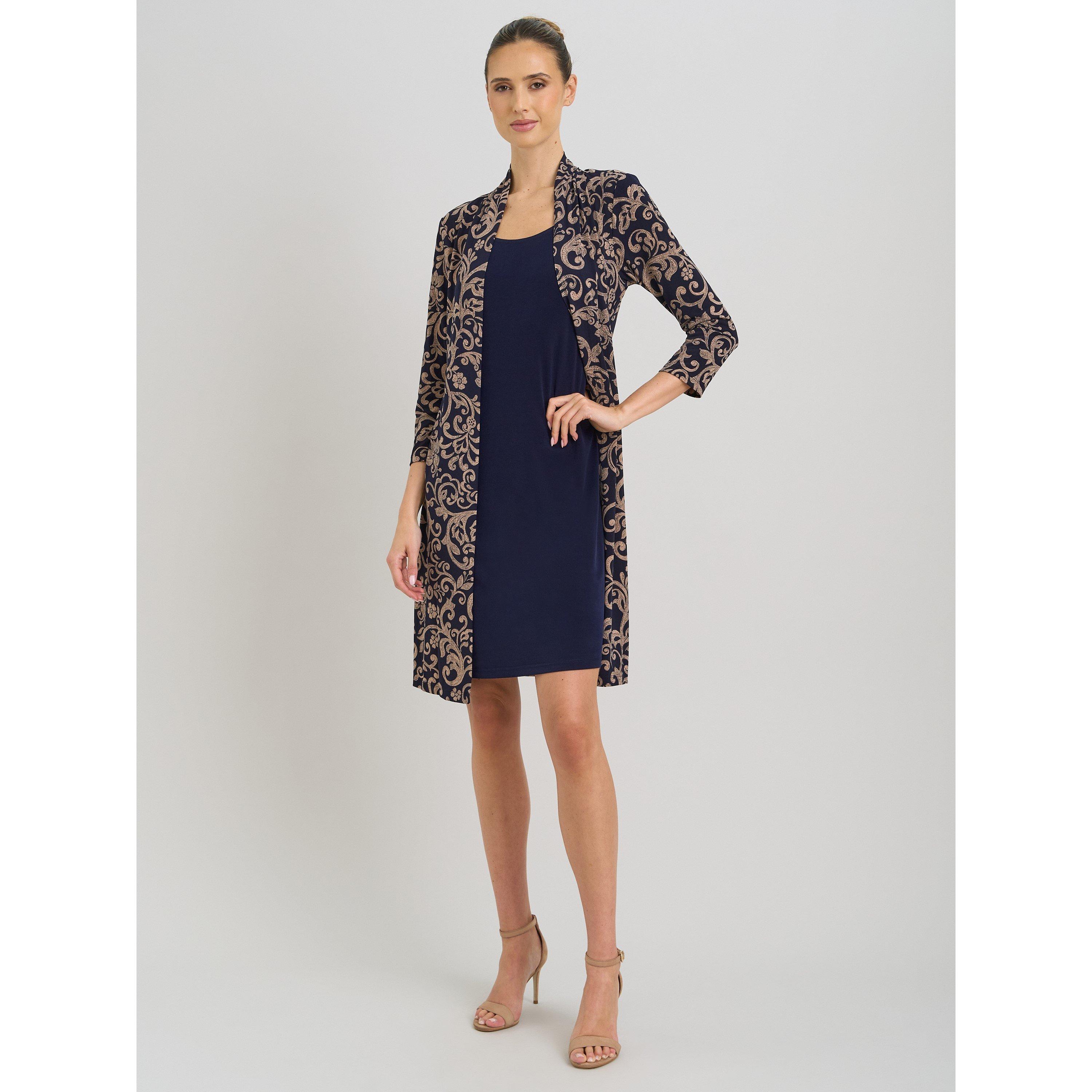 Gina Bacconi Women's Patsey Mock Dress And Jacket - Navy / Beige - 16