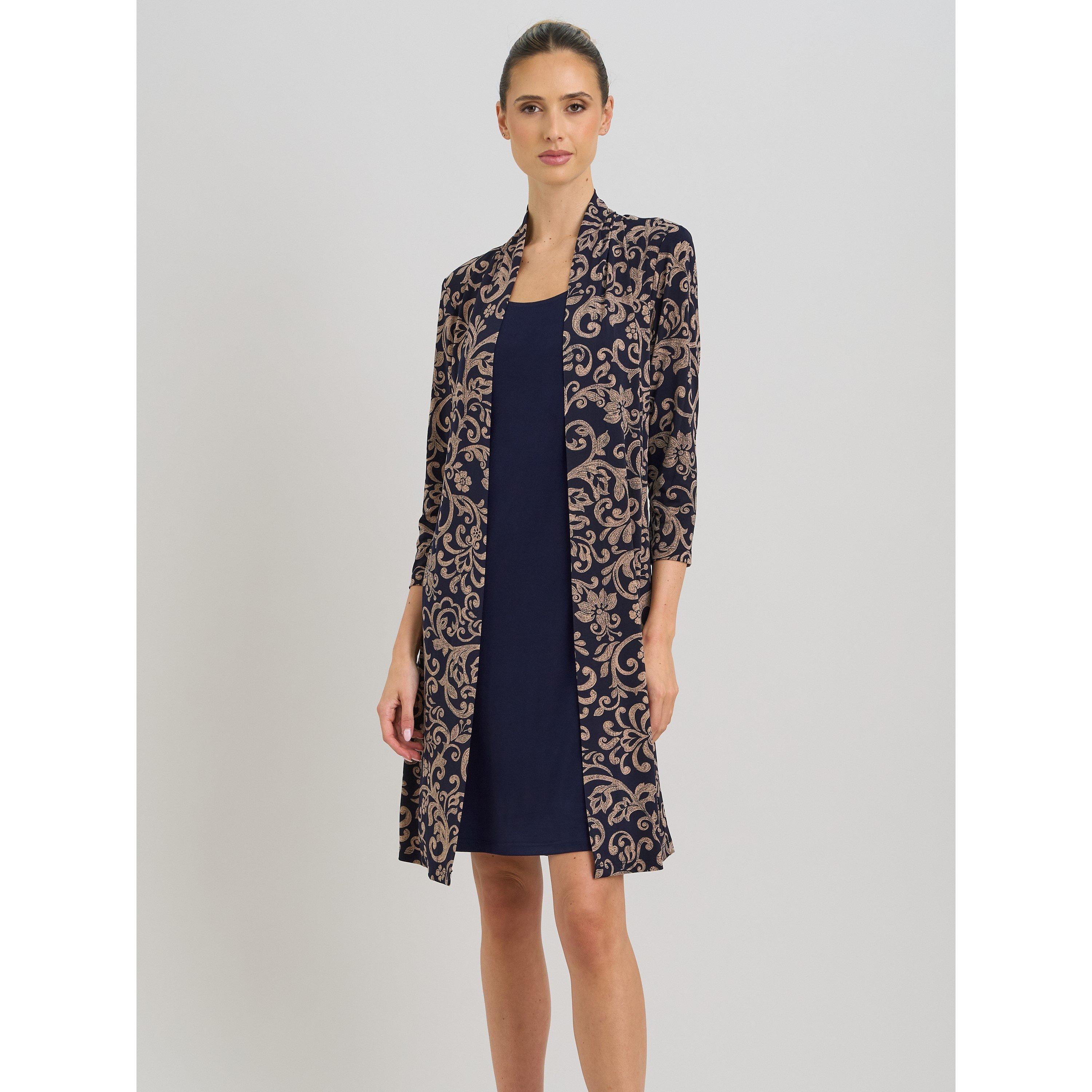 Navy / Beige - Gina Bacconi - Patsey Mock Dress And Jacket - 3