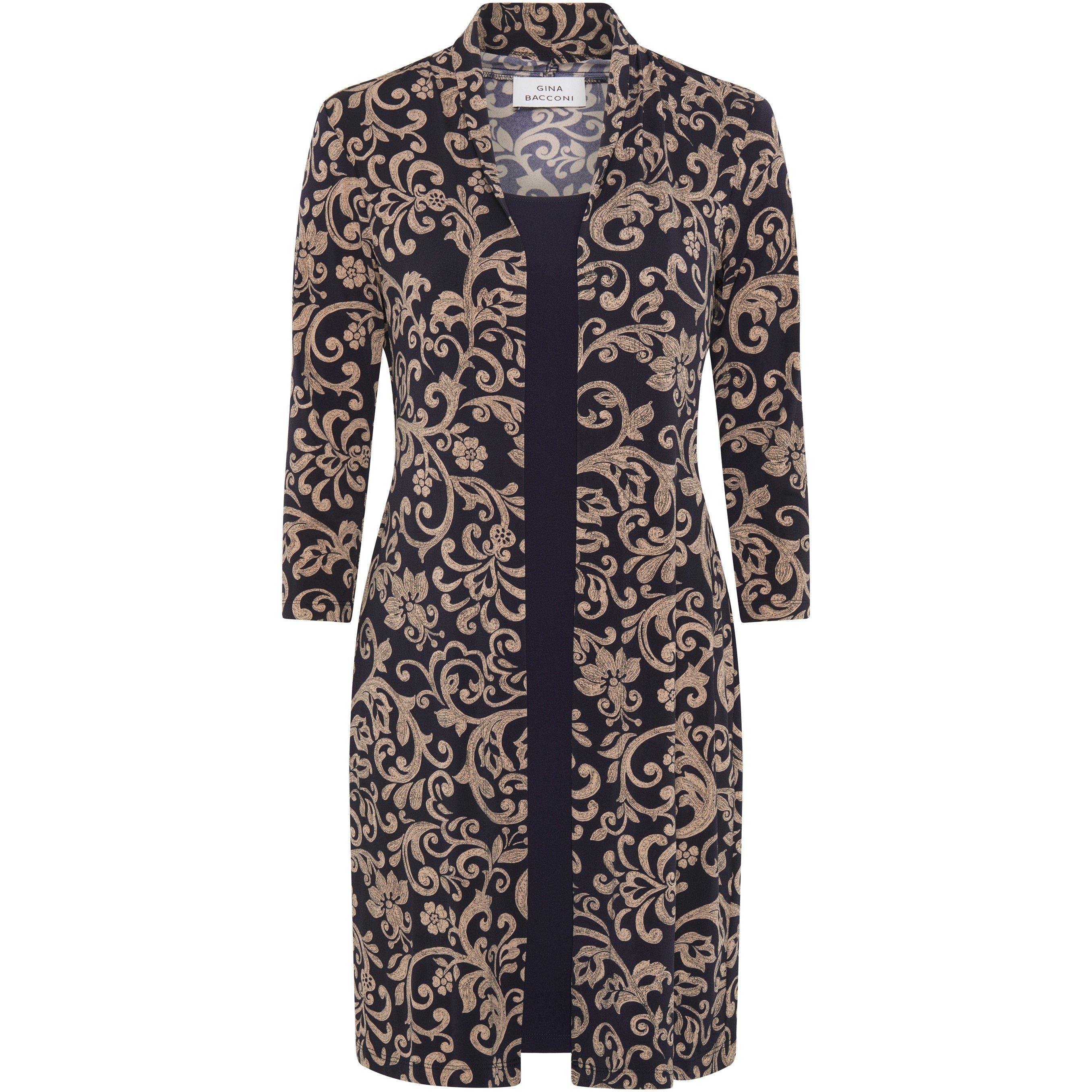 Navy / Beige - Gina Bacconi - Patsey Mock Dress And Jacket - 4