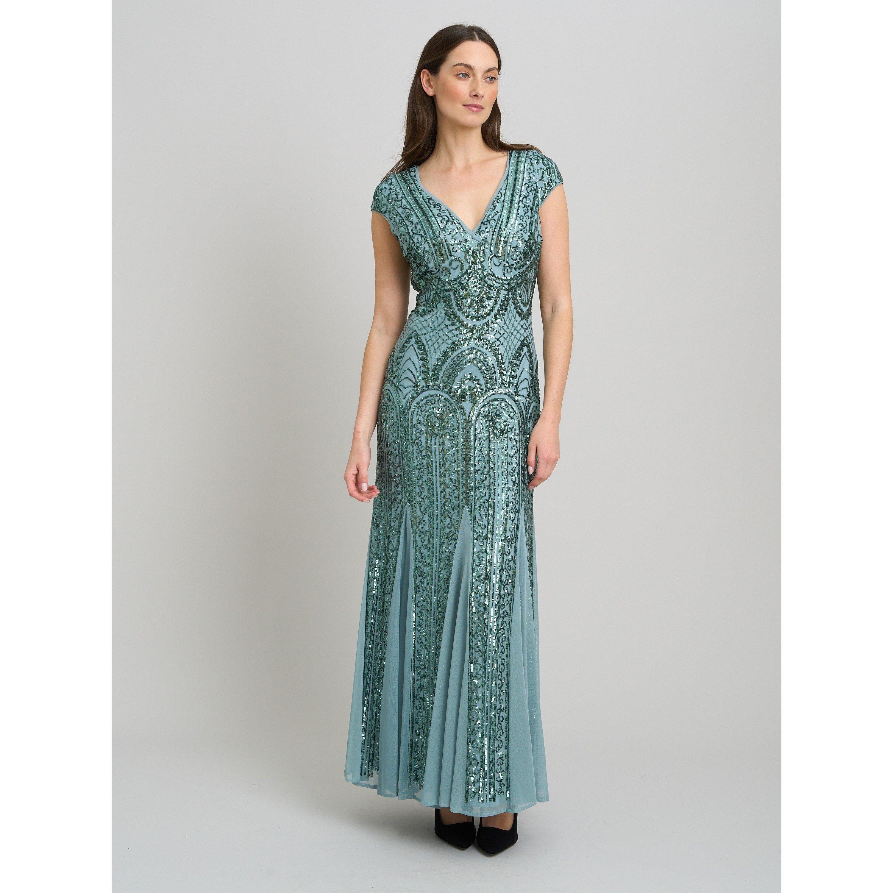Sea Mist - Gina Bacconi - Mimsy V Neck Beaded Maxi Dress - 1