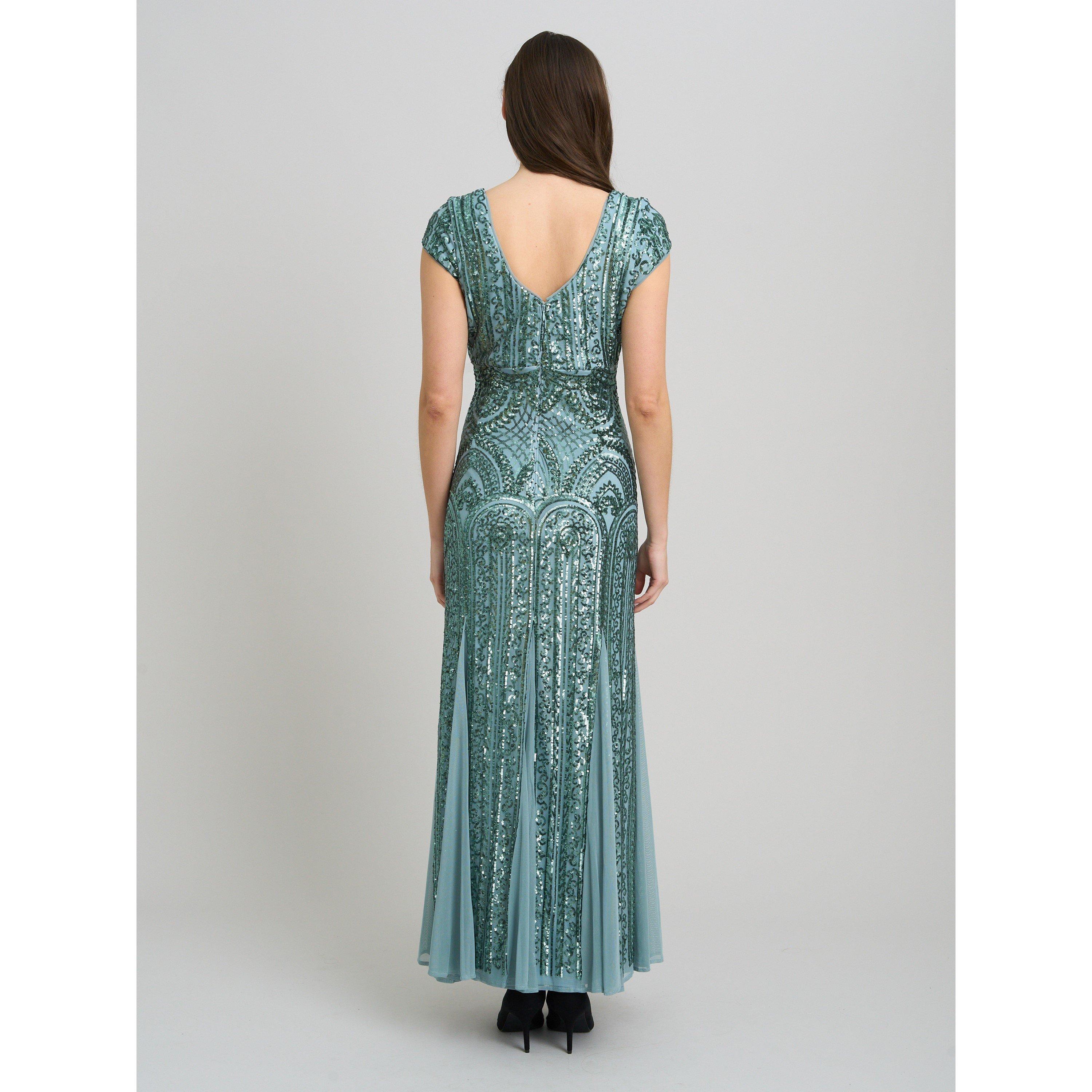 Sea Mist - Gina Bacconi - Mimsy V Neck Beaded Maxi Dress - 2