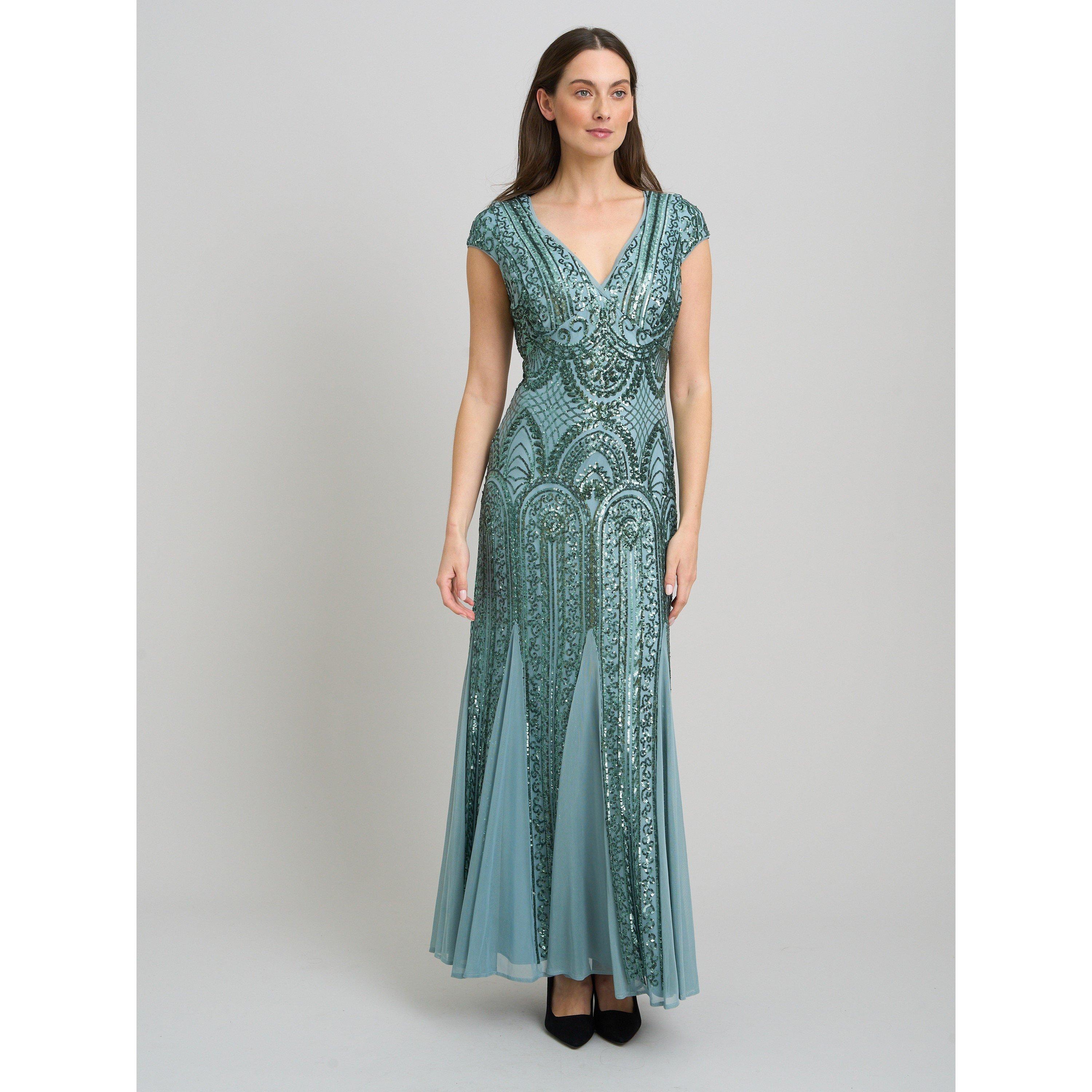 Sea Mist - Gina Bacconi - Mimsy V Neck Beaded Maxi Dress - 3