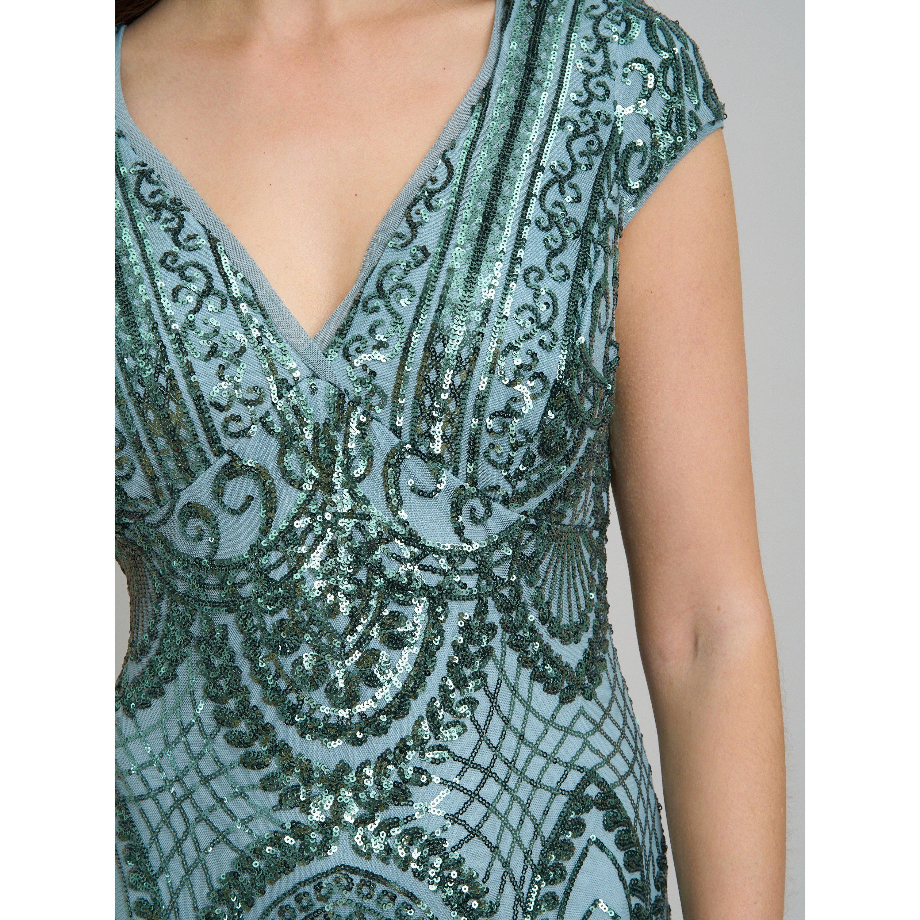 Sea Mist - Gina Bacconi - Mimsy V Neck Beaded Maxi Dress - 4