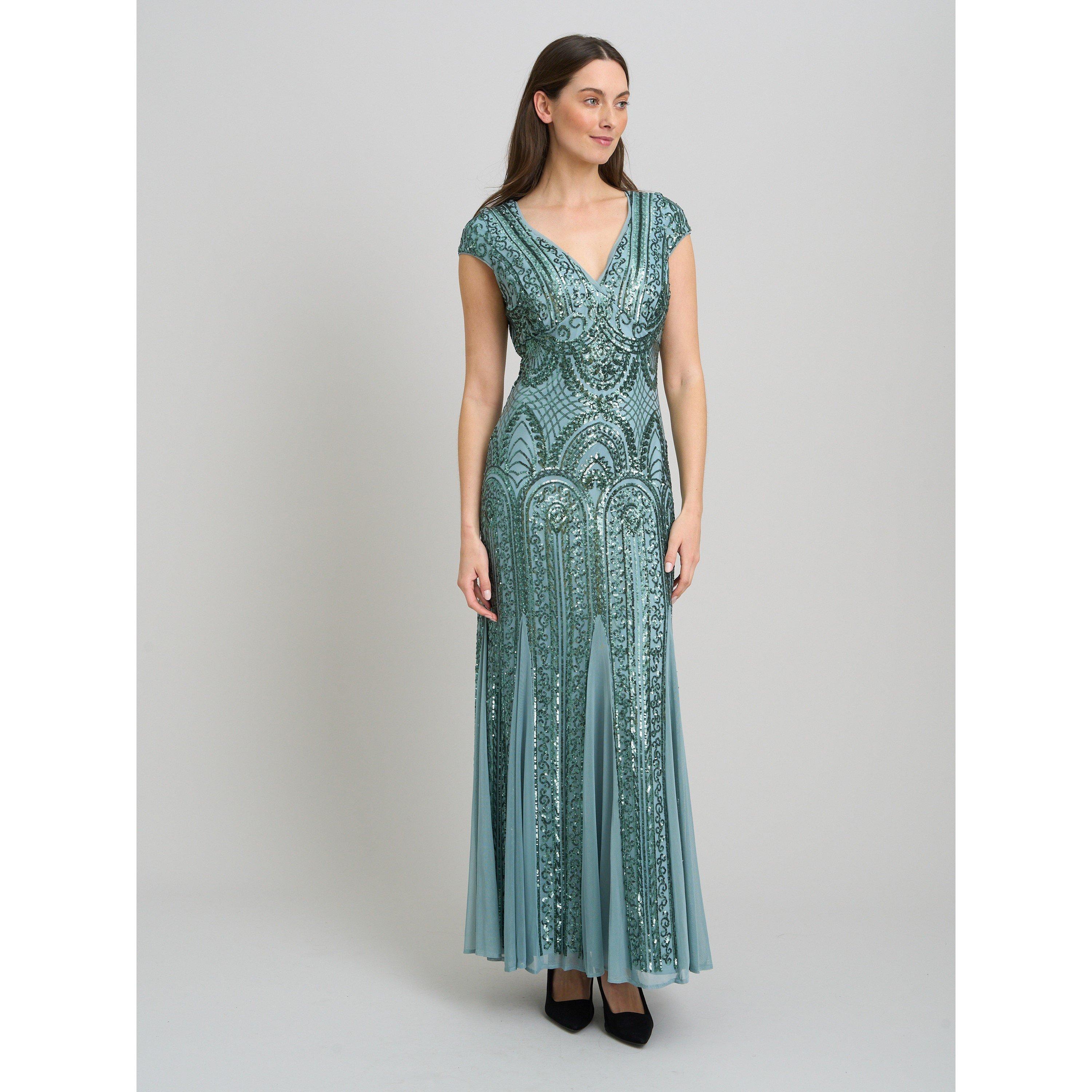 Sea Mist - Gina Bacconi - Mimsy V Neck Beaded Maxi Dress - 5