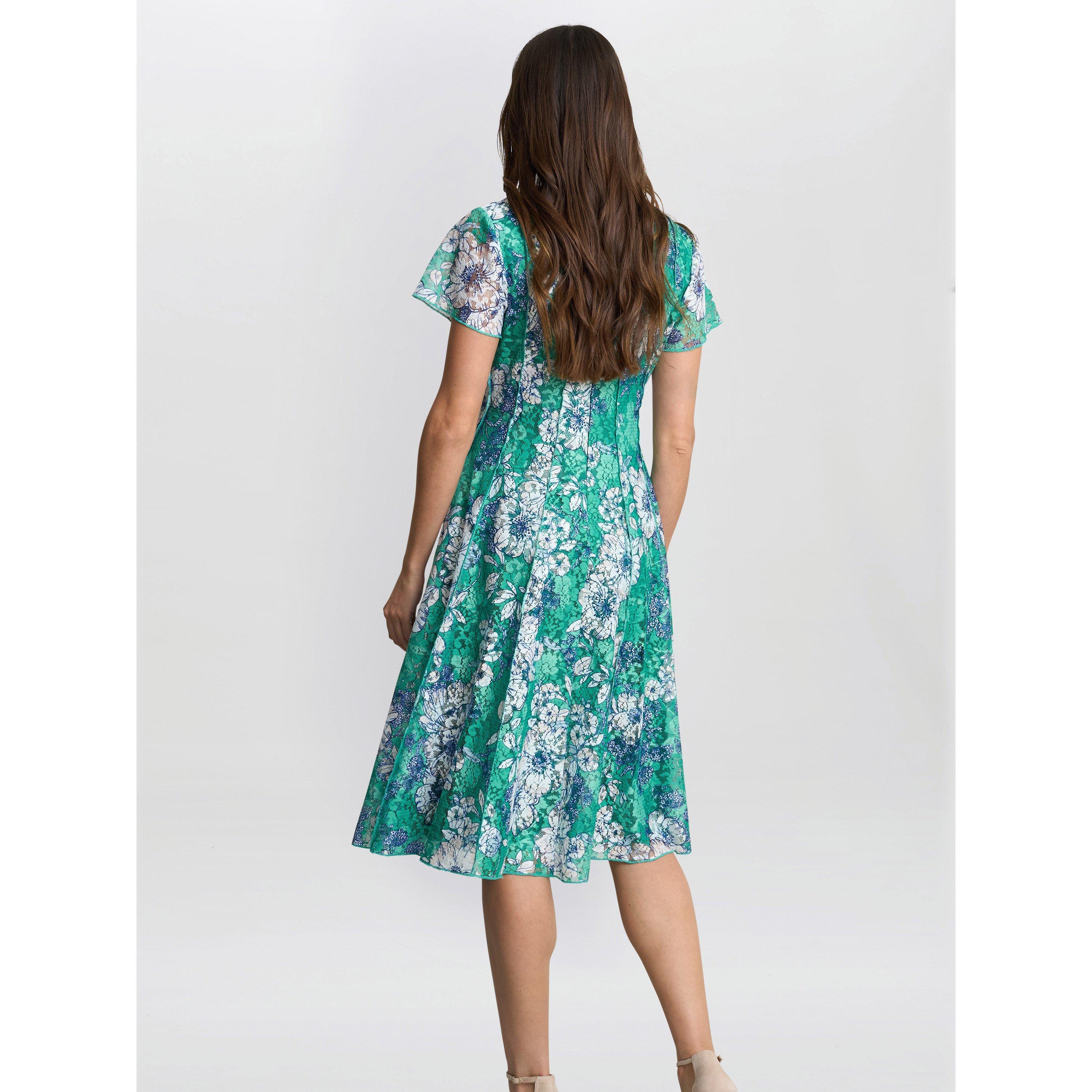 Green - Gina Bacconi - Women's Billy Floral A-Line Dress - 2