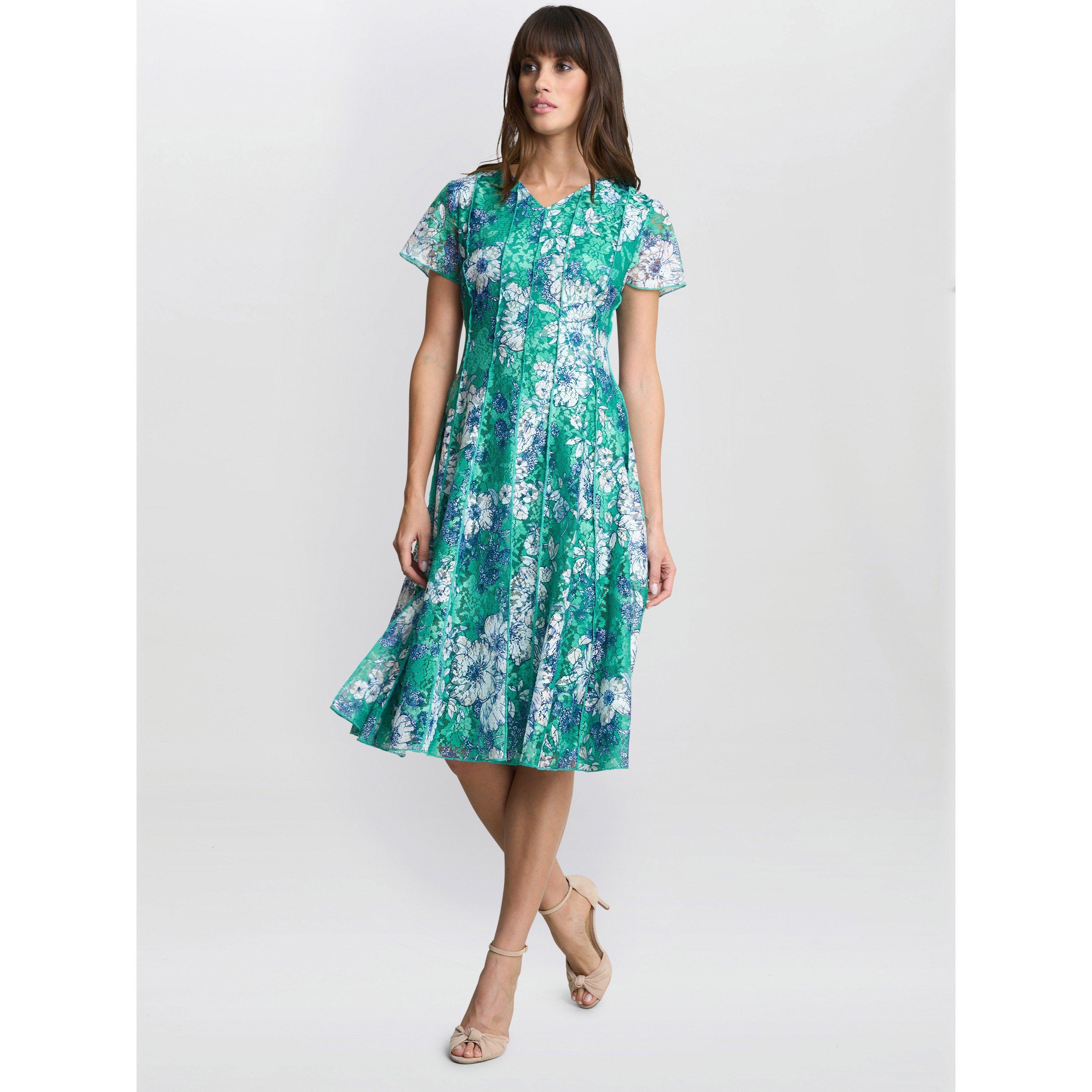 Green - Gina Bacconi - Women's Billy Floral A-Line Dress - 3
